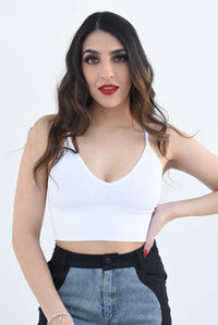 Fashion Styled Top tirantes canalé Blanco