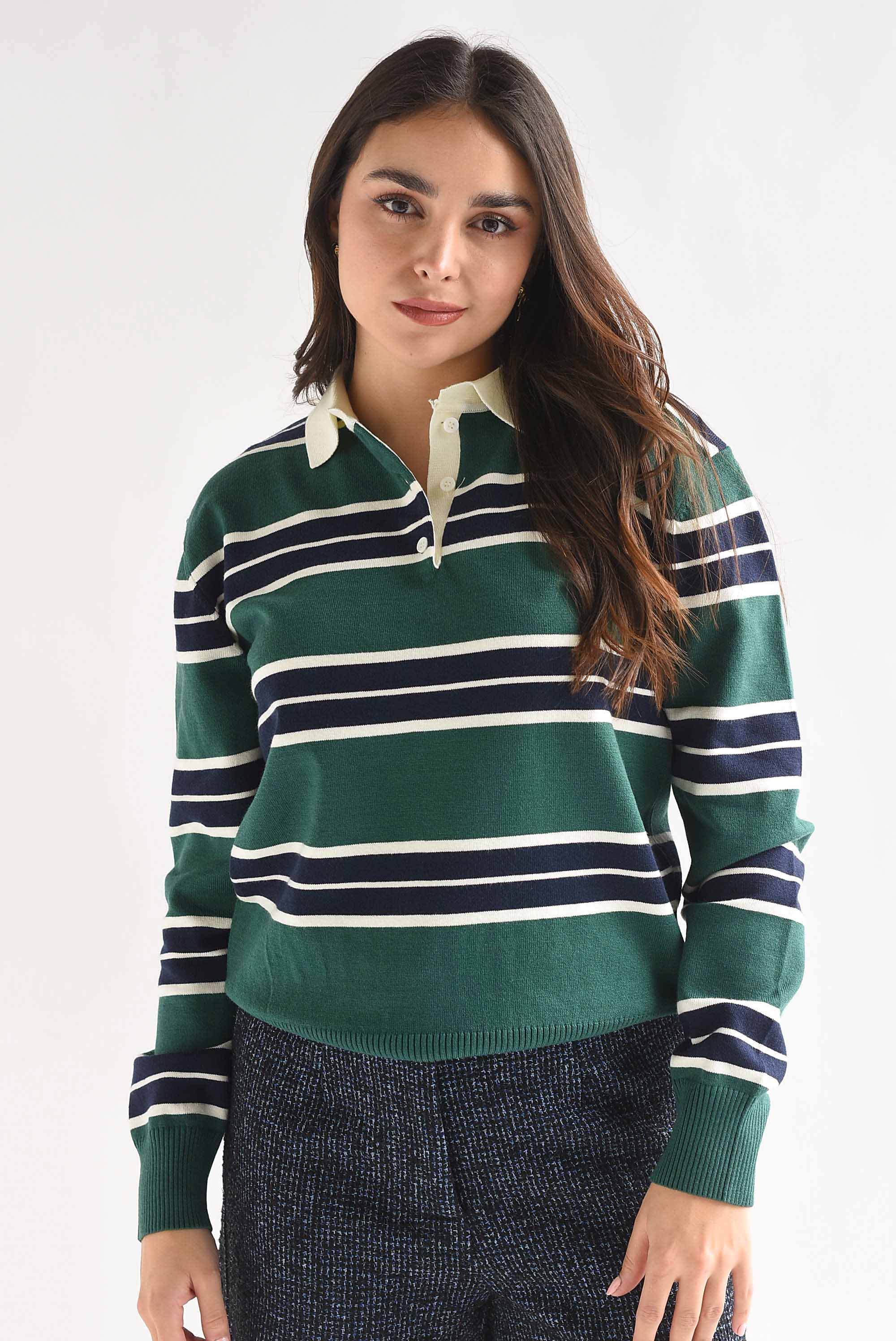 Sweater cuello polo rayas