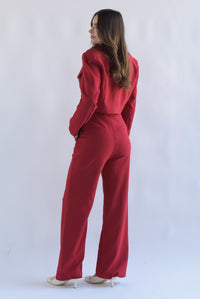Fashion Styled Set Pantalón y Blazer crop sastre Rojo