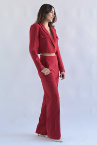 Fashion Styled Set Pantalón y Blazer crop sastre Rojo