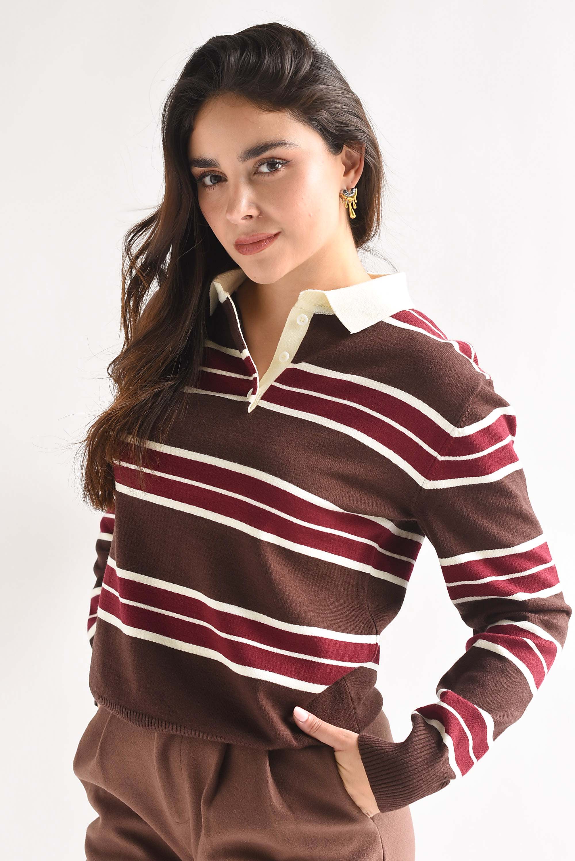 Sweater cuello polo rayas