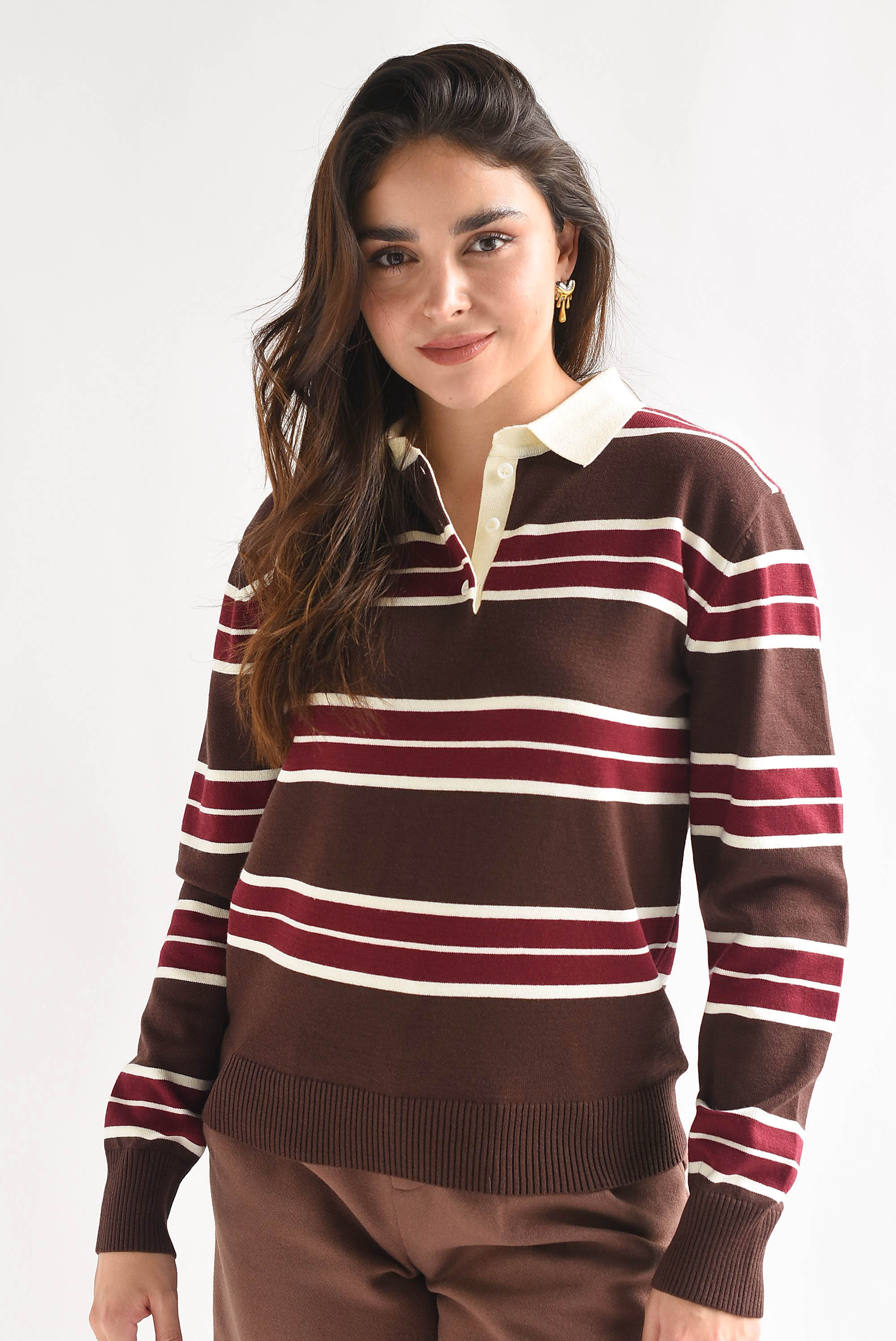 Sweater cuello polo rayas