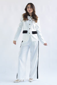 Fashion Styled Set Pantalón y Blazer militar Blanco con Negro