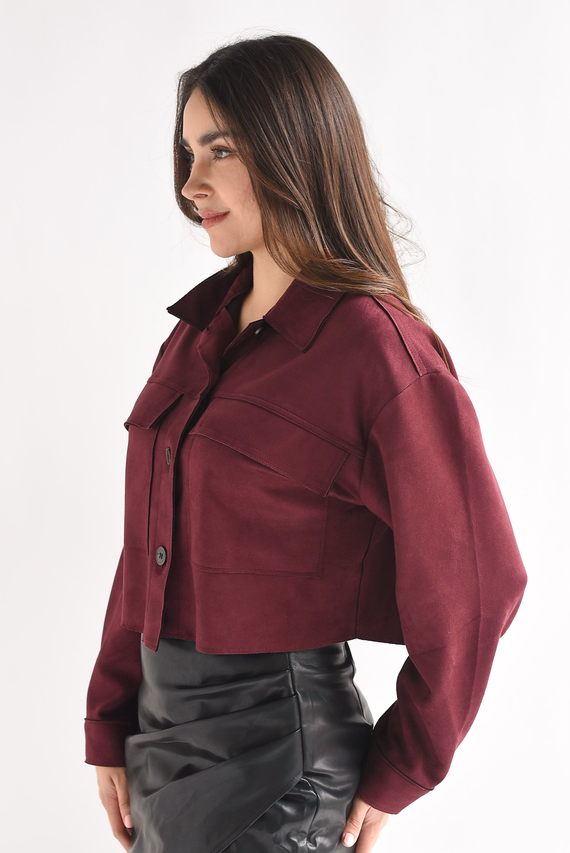 Shacket crop suede