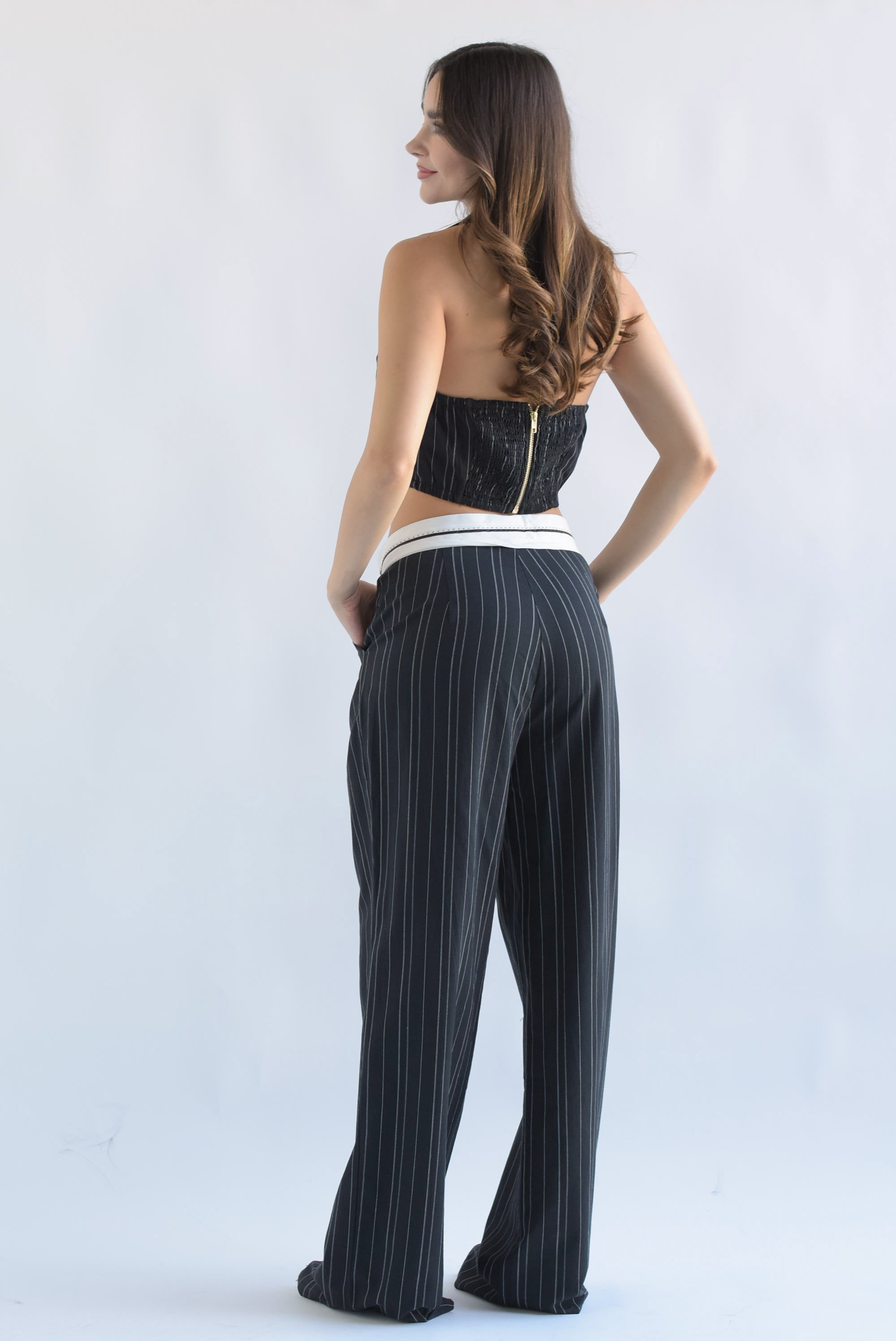 Set Pantalón y Chaleco halter líneas Negro