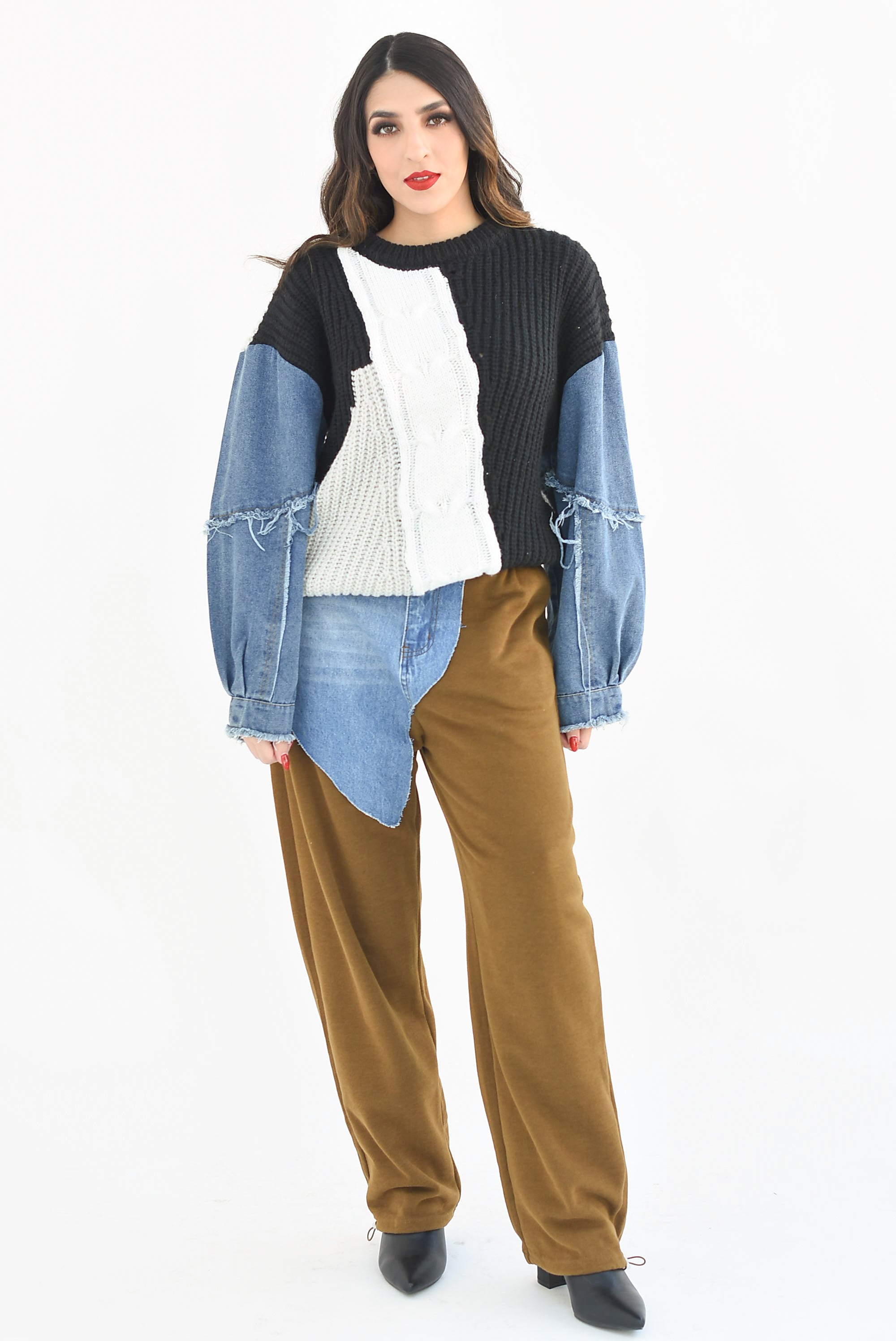 Pantalón patchwork Denim Camel