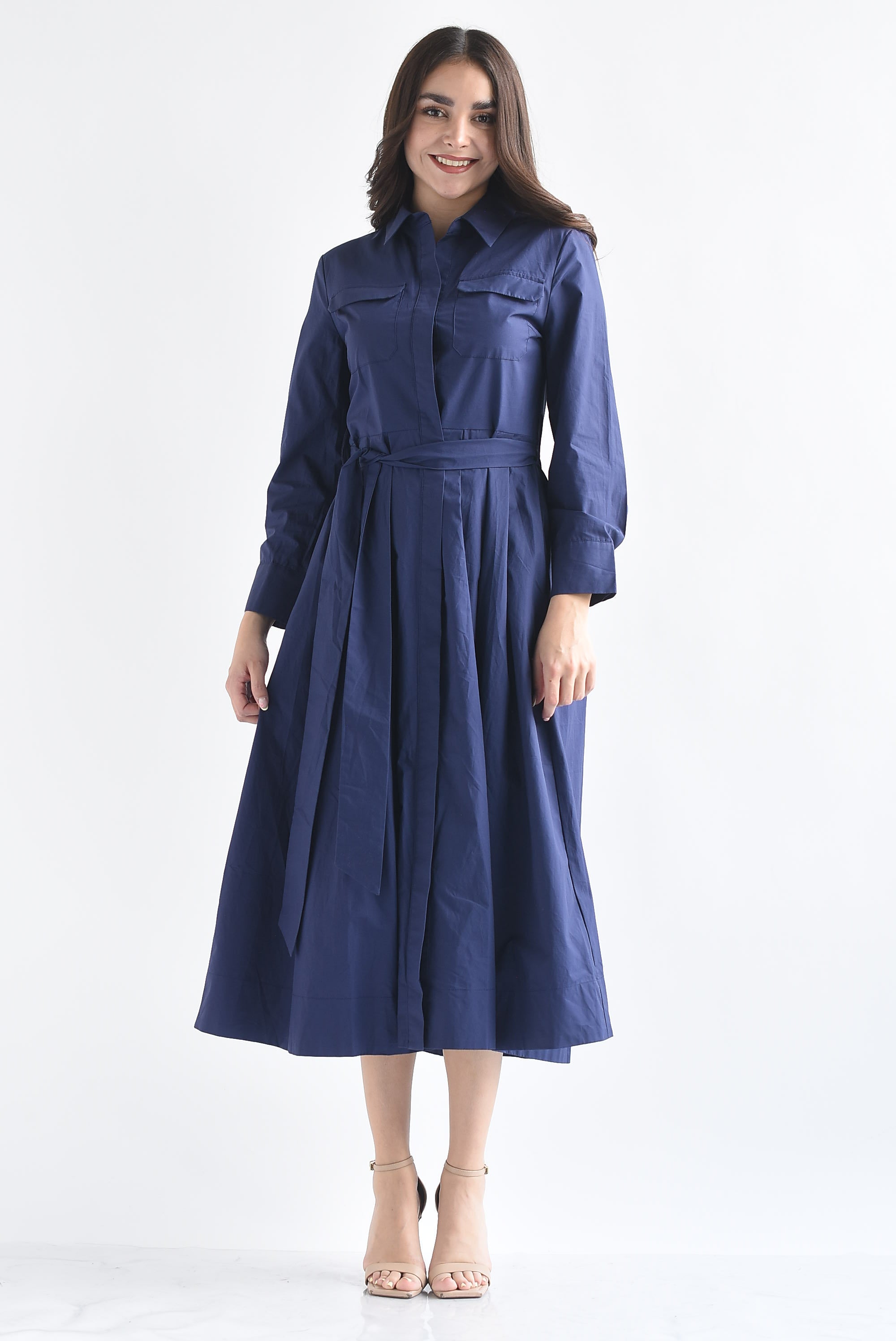 Vestido camisero falda pinzas