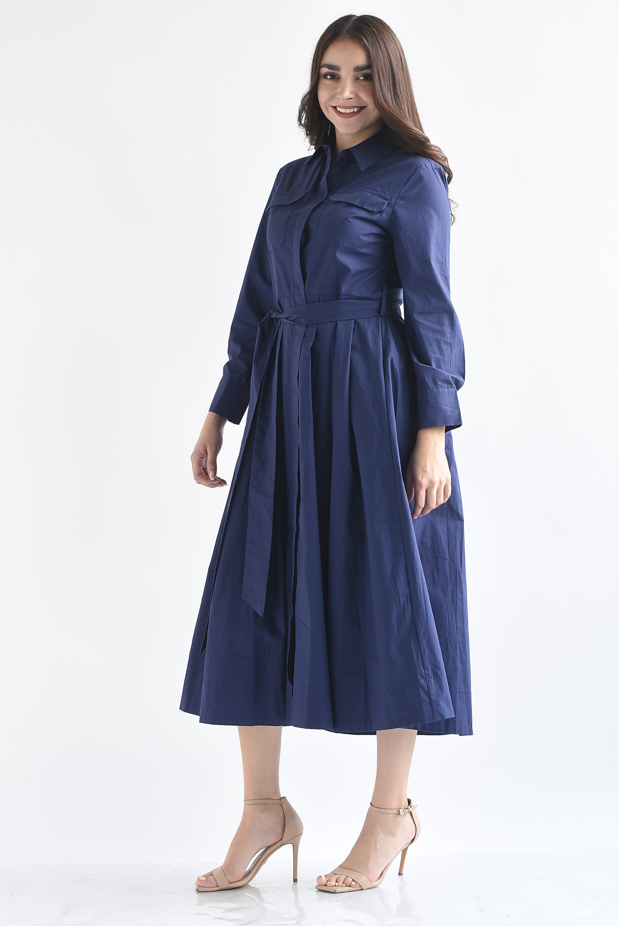 Vestido camisero falda pinzas