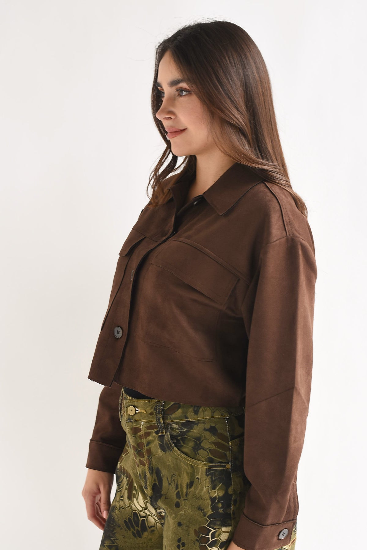 Shacket crop suede