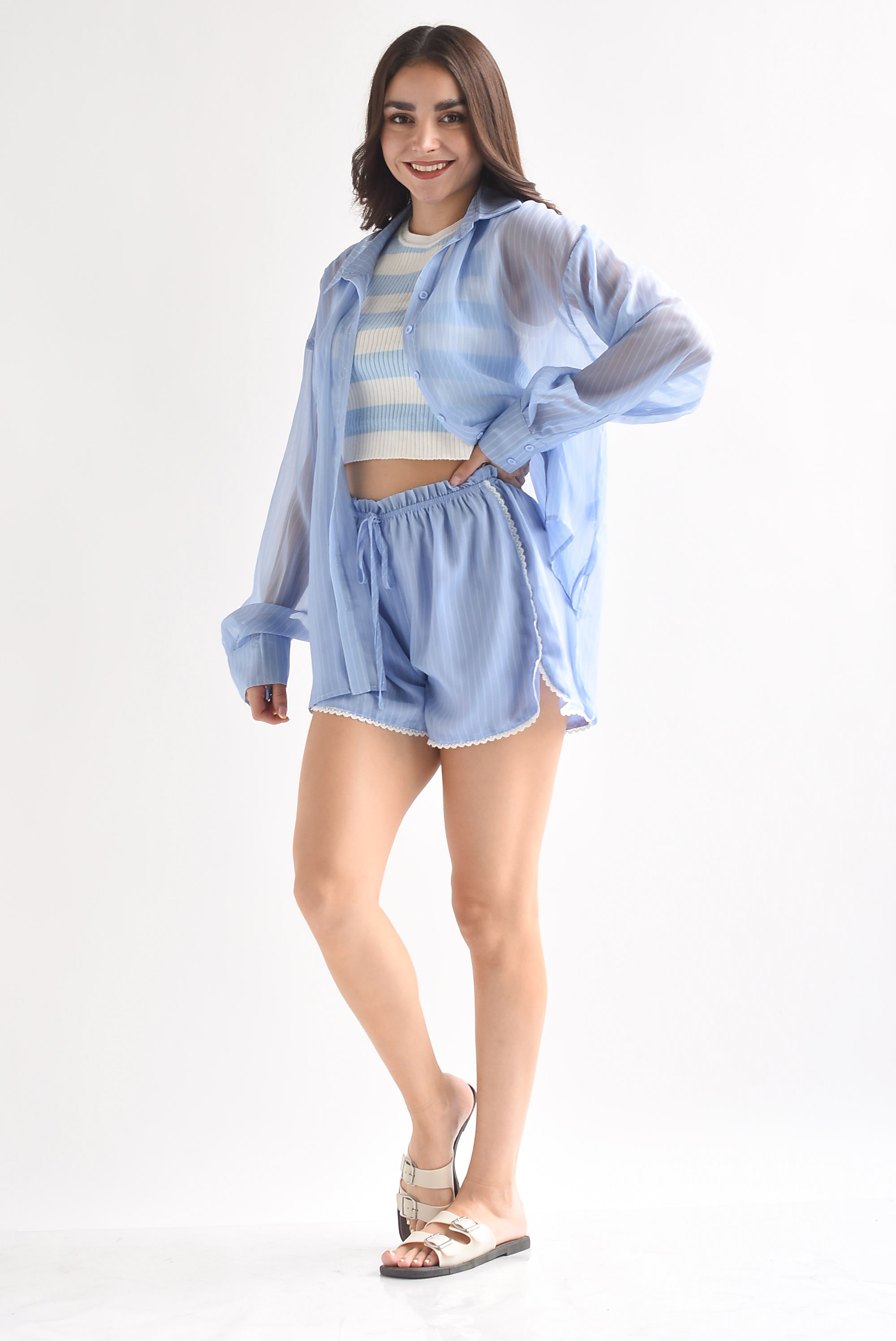 Set Short y Camisa gasa rayas