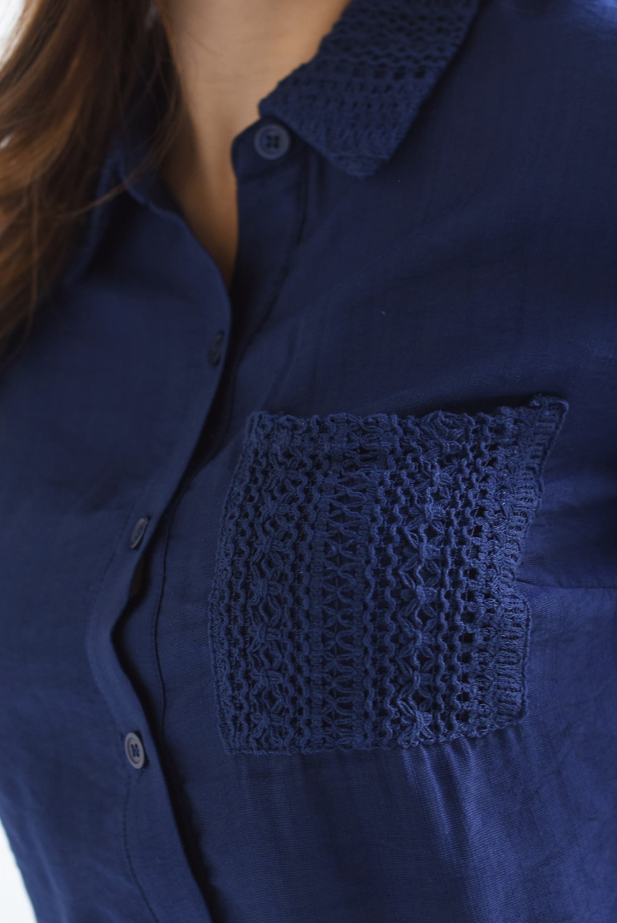 Set Short y Blusa detalles crochet Azul Marino