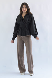 Fashion Styled Camisa pinzas Negro