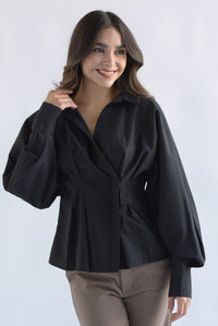 Fashion Styled Camisa pinzas Negro