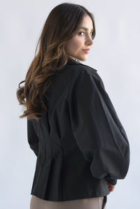 Fashion Styled Camisa pinzas Negro