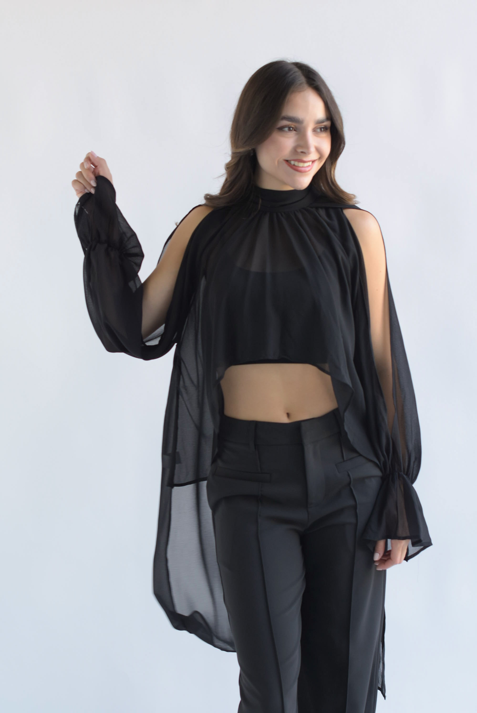 Blusa cauda trasera asimétrica Negro