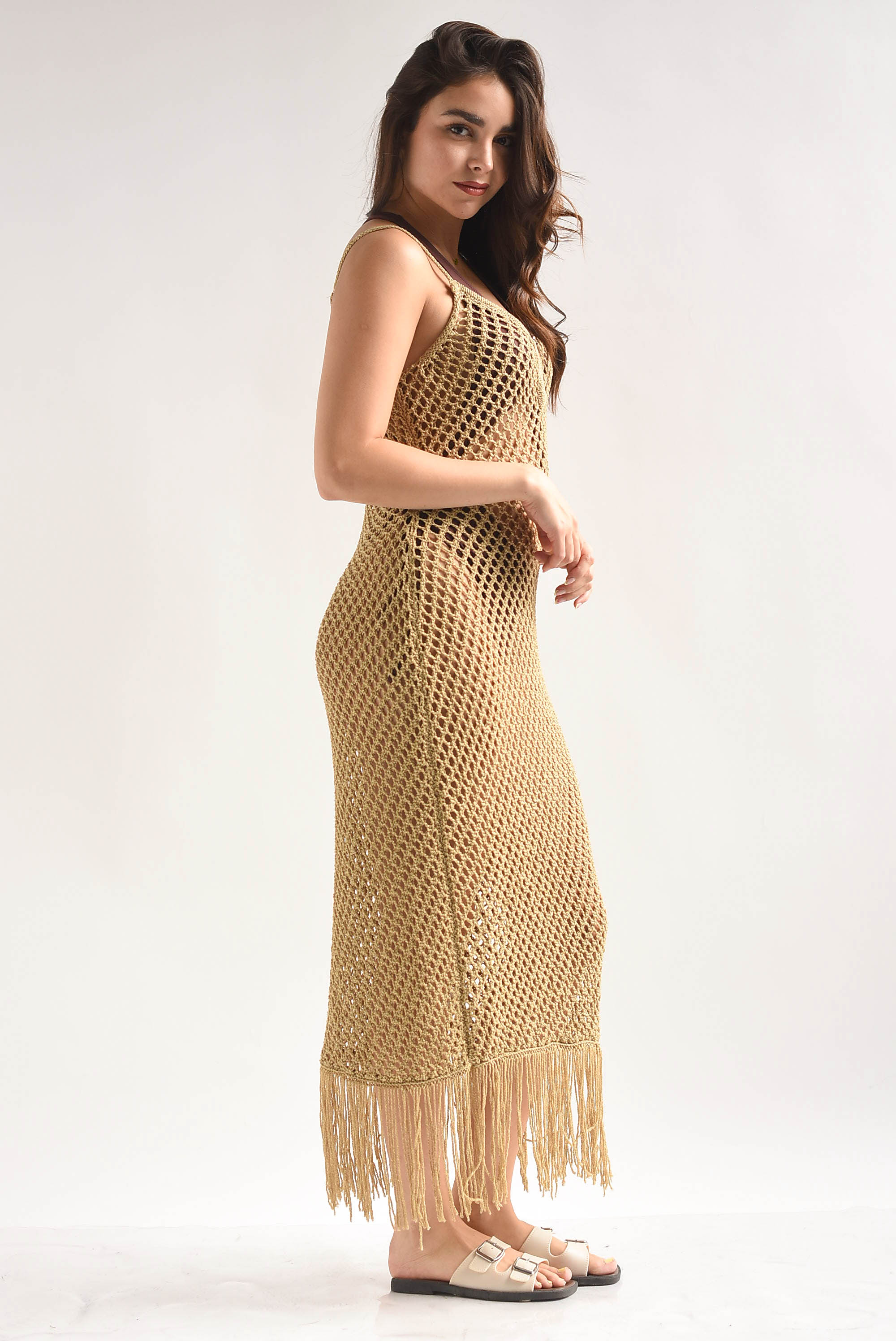Vestido crochet flecos hilo metalizado