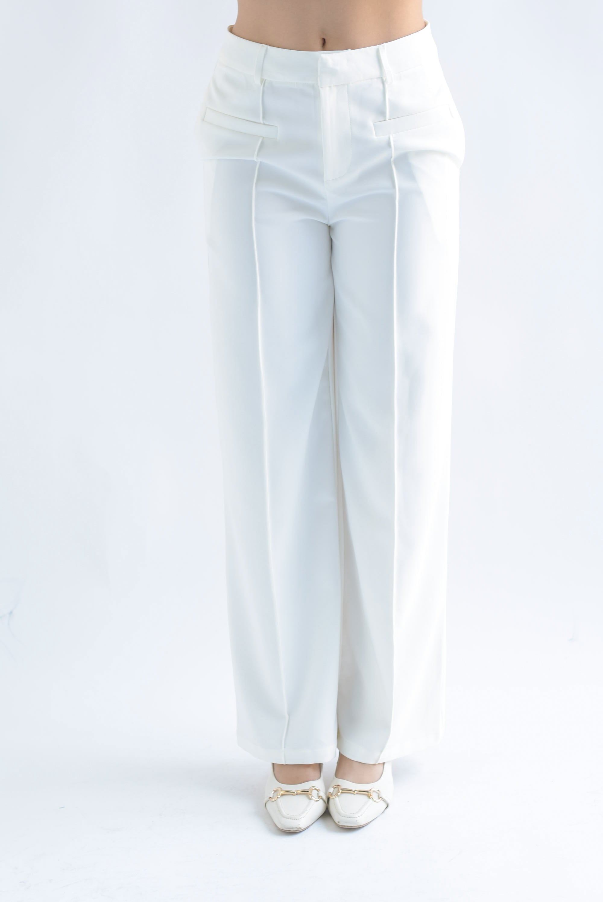 Pantalón de vestir costuras y bolsillos Blanco