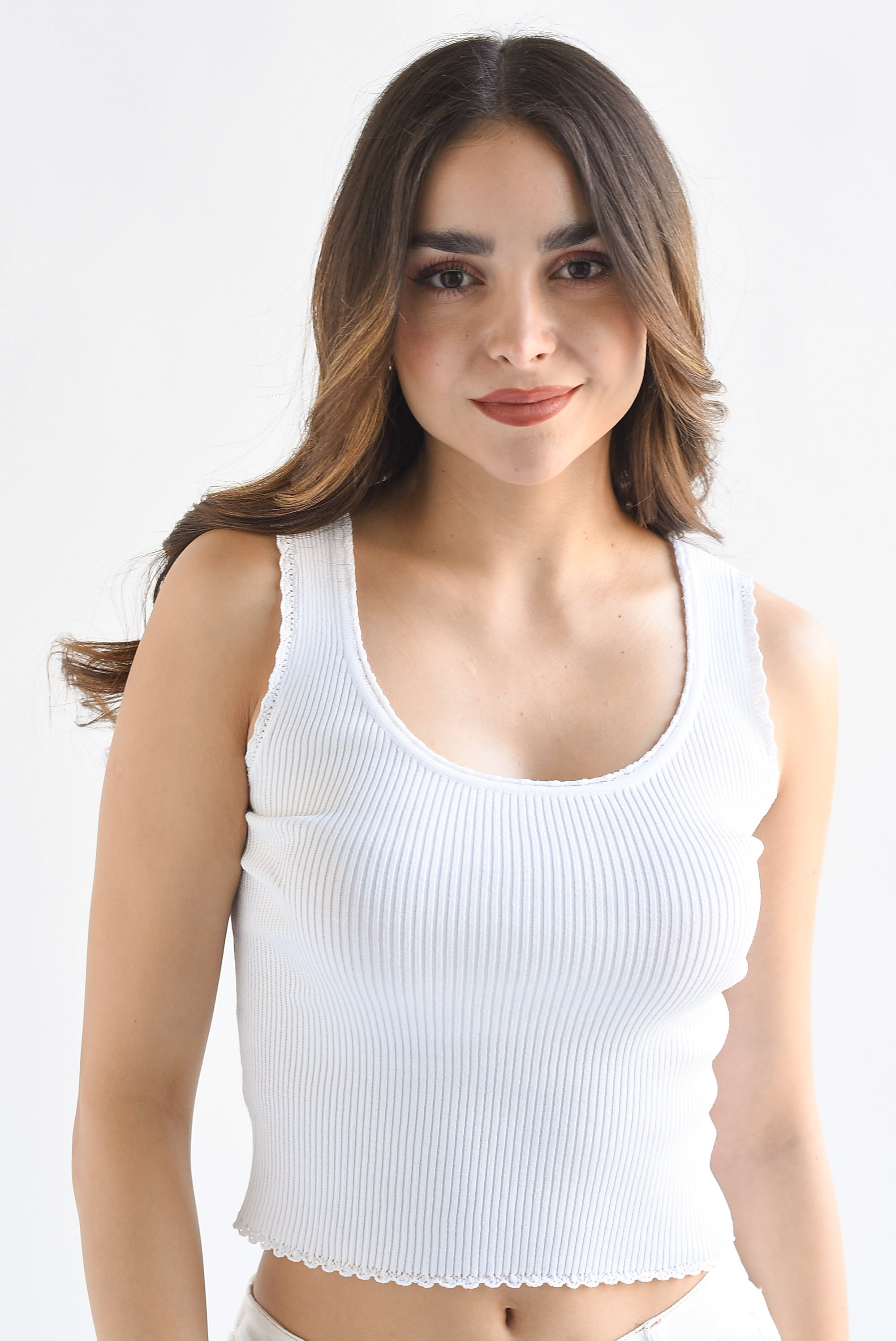 Blusa punto acanalado filos encaje Blanco