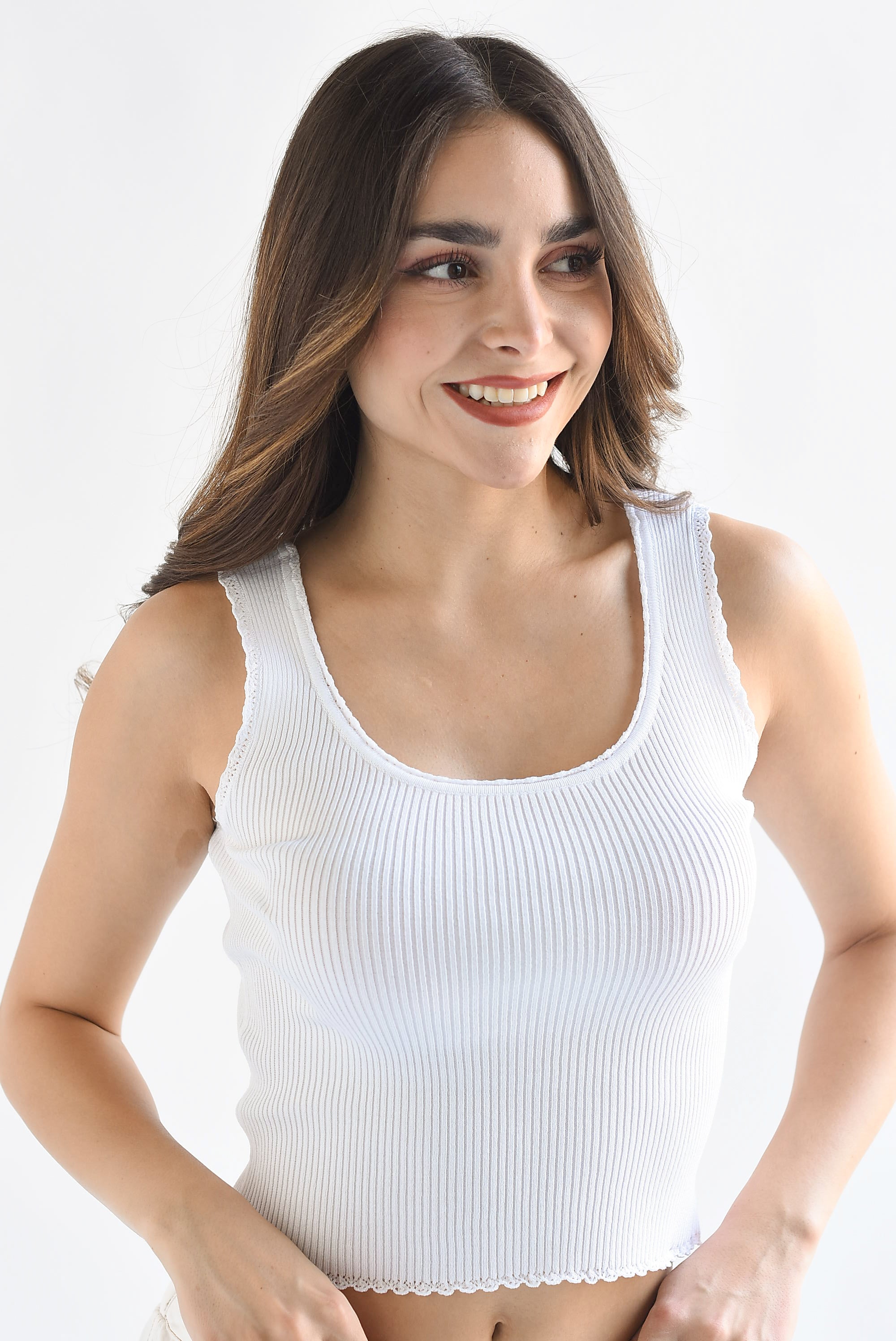 Blusa punto acanalado filos encaje Blanco