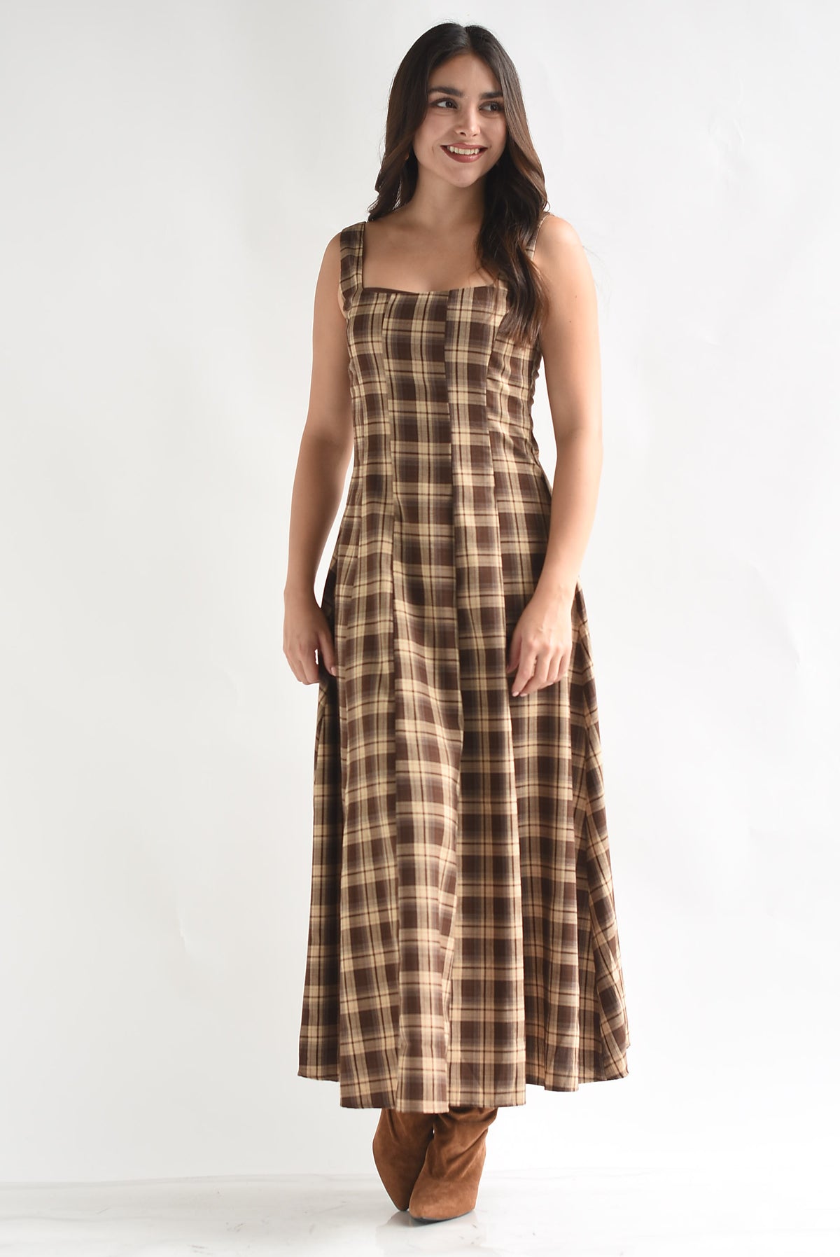 Vestido midi tirante cuadros