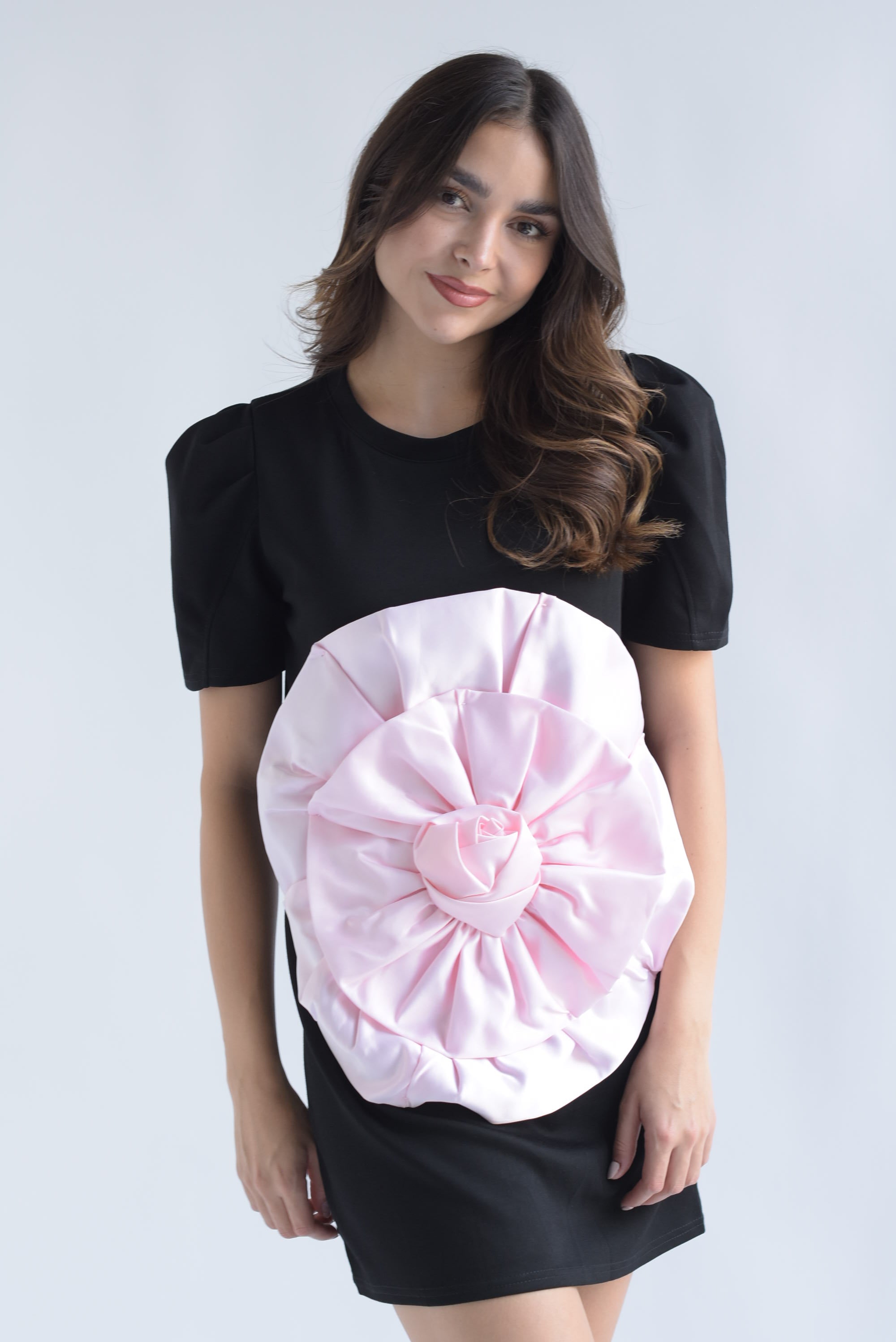 T-Shirt Dress maxi-flor rosa Negro