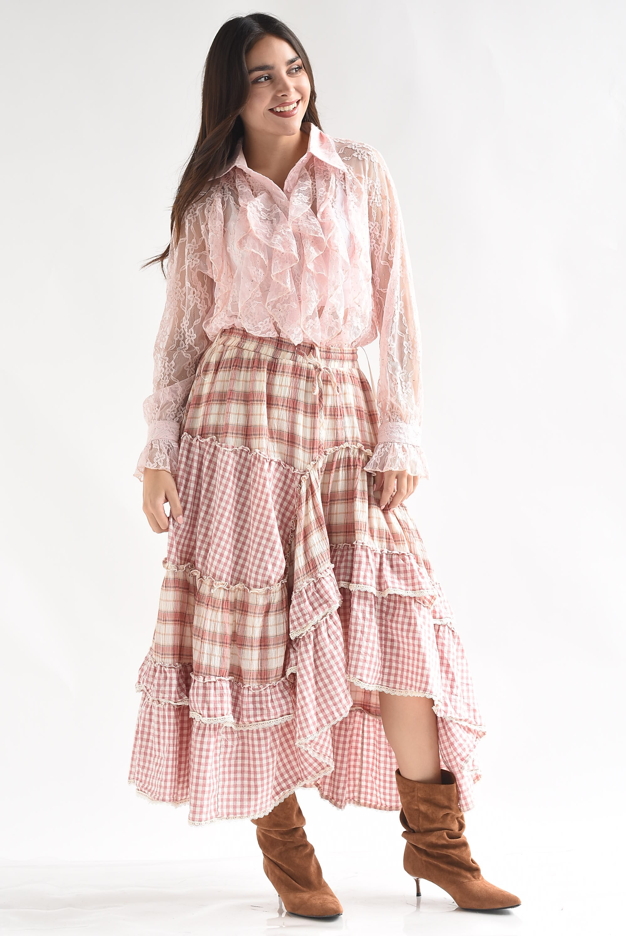 Falda asimétrica olanes cuadros