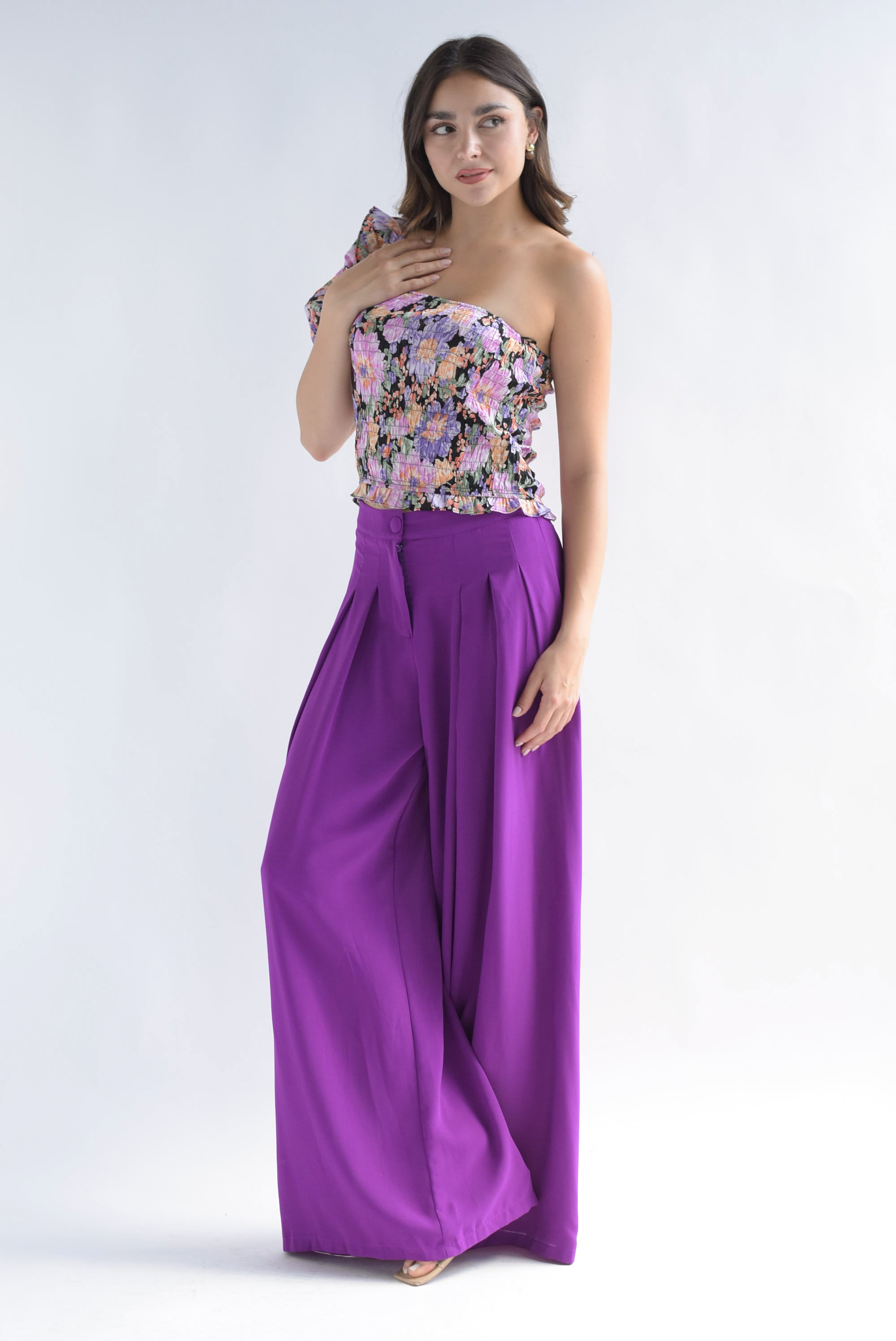 Pantalón súper wide pinzas Morado