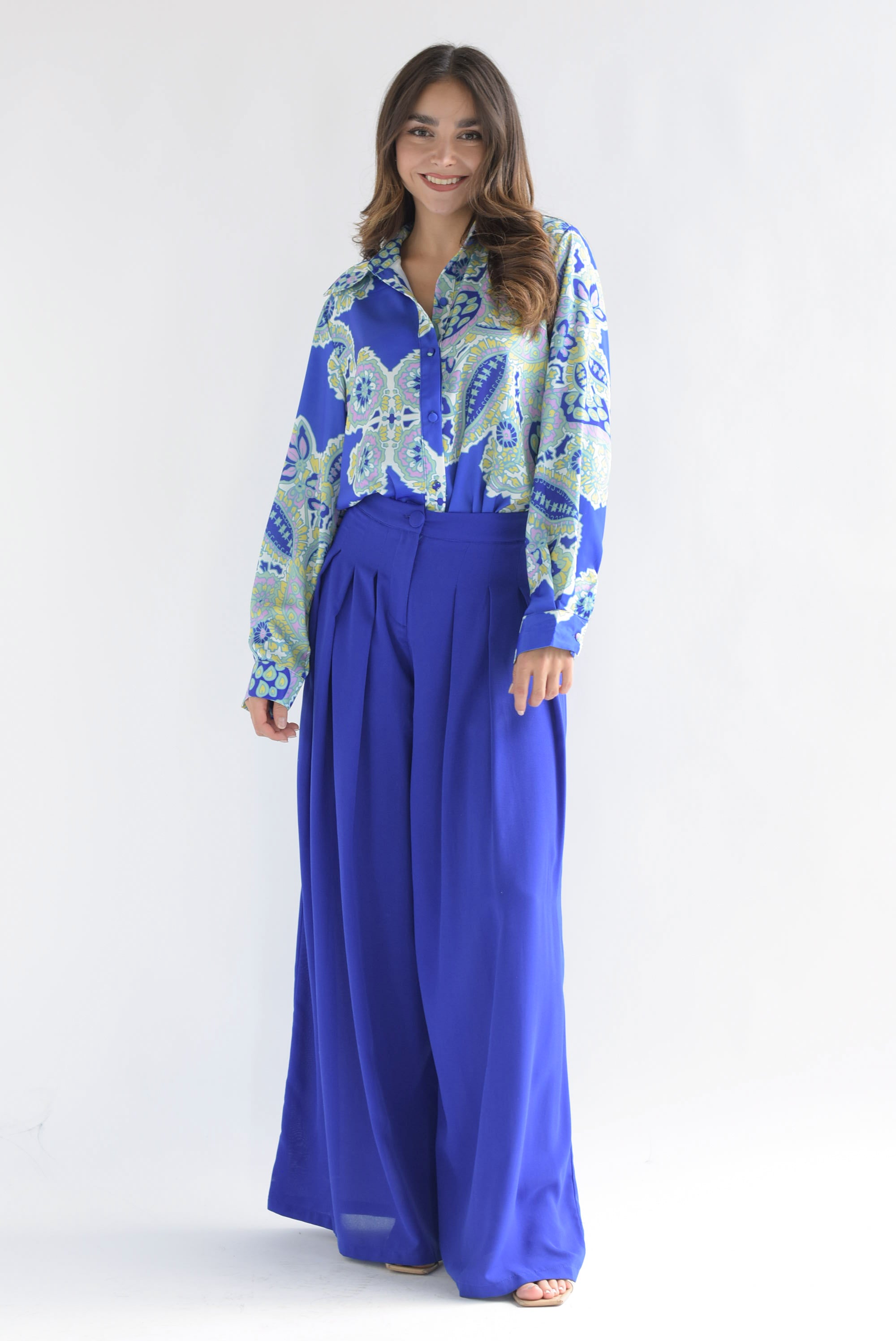 Pantalón súper wide pinzas Azul Rey