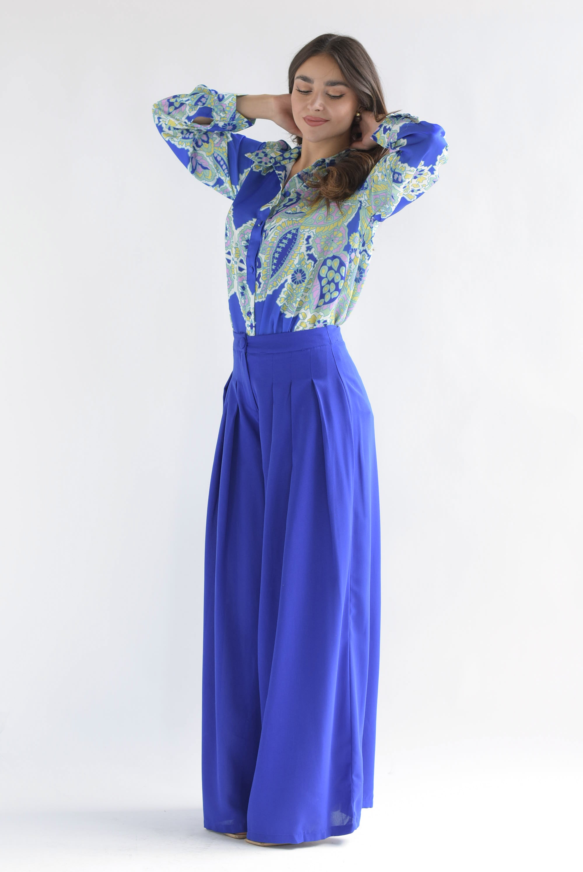 Pantalón súper wide pinzas Azul Rey