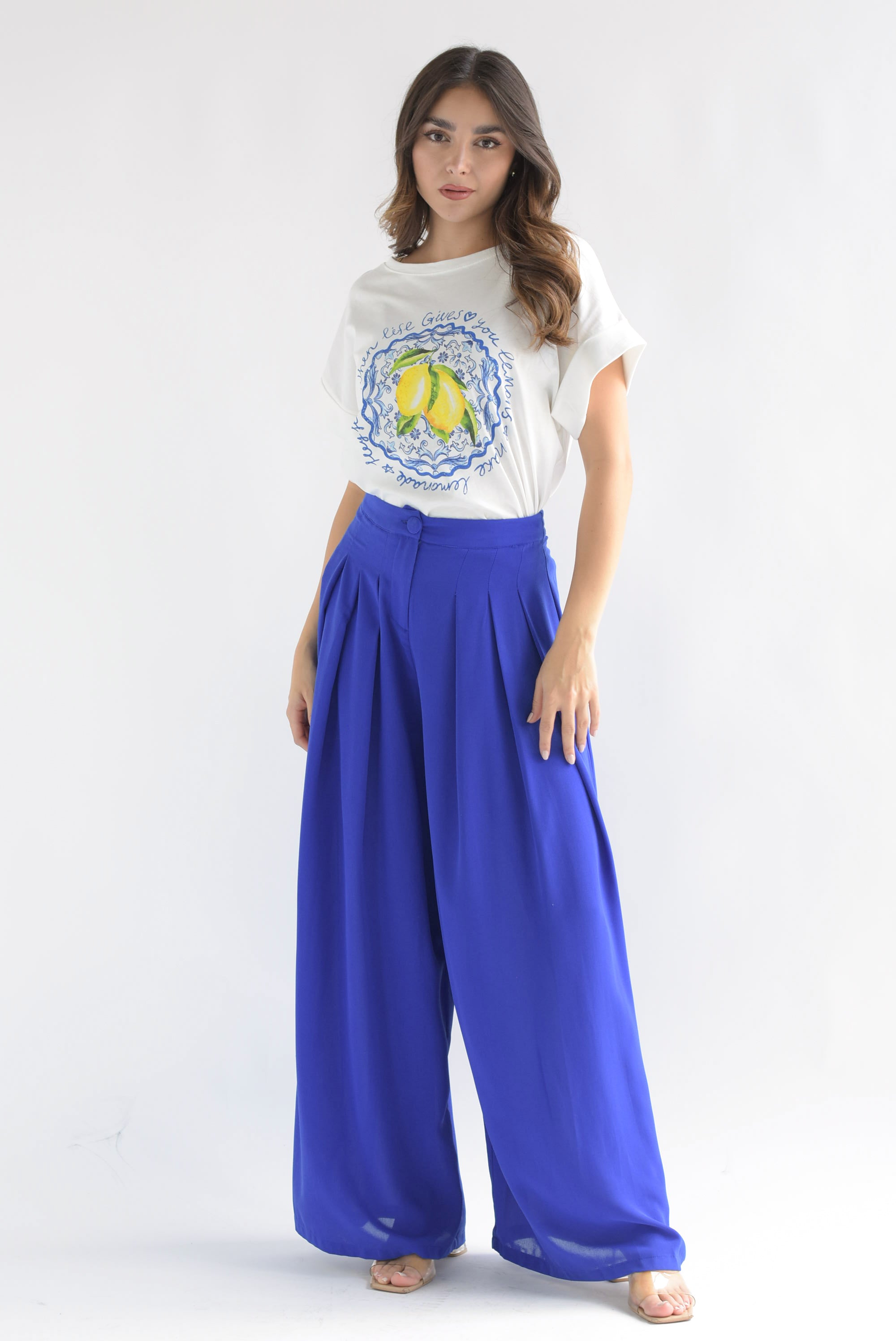 Pantalón súper wide pinzas Azul Rey