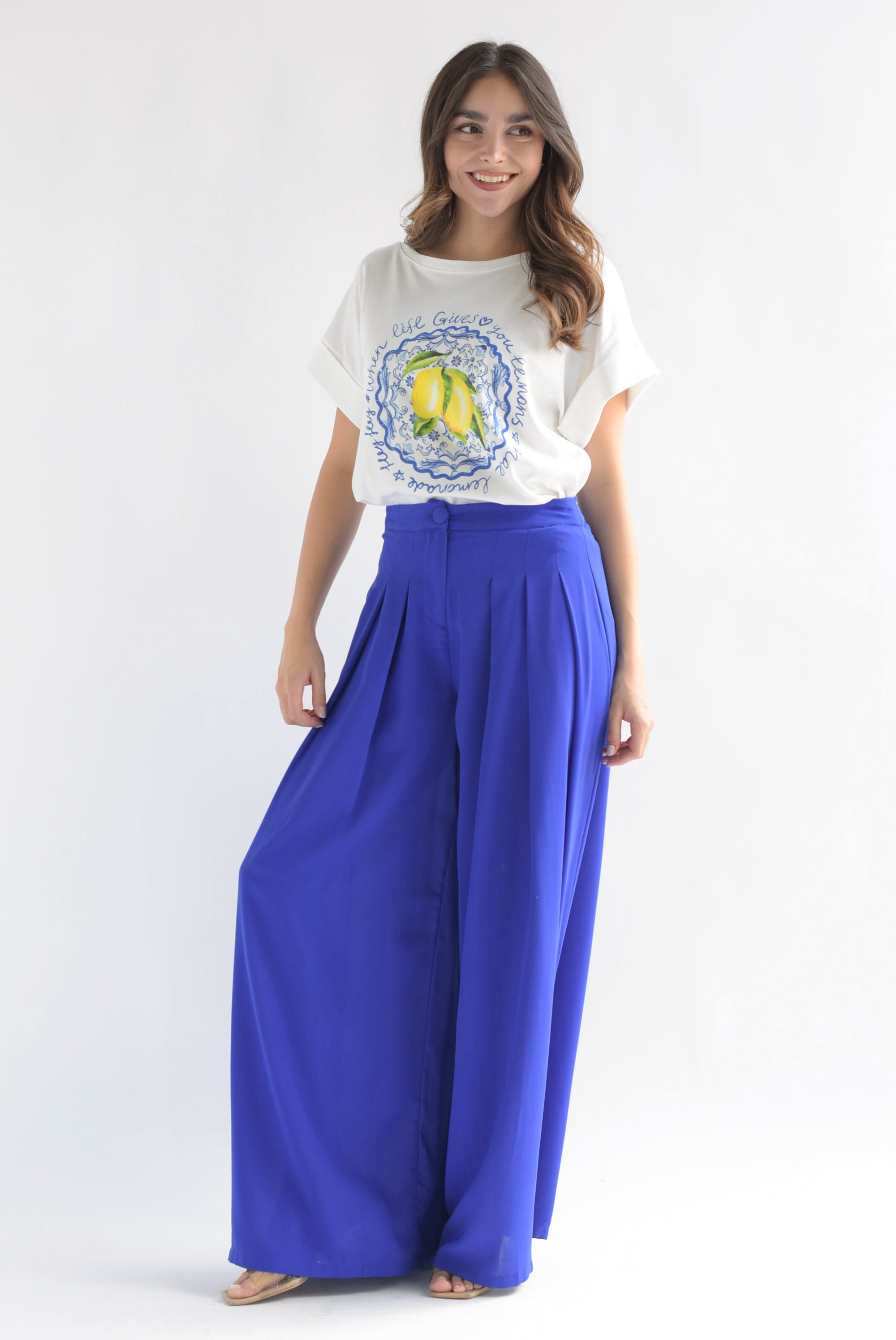 Pantalón súper wide pinzas Azul Rey