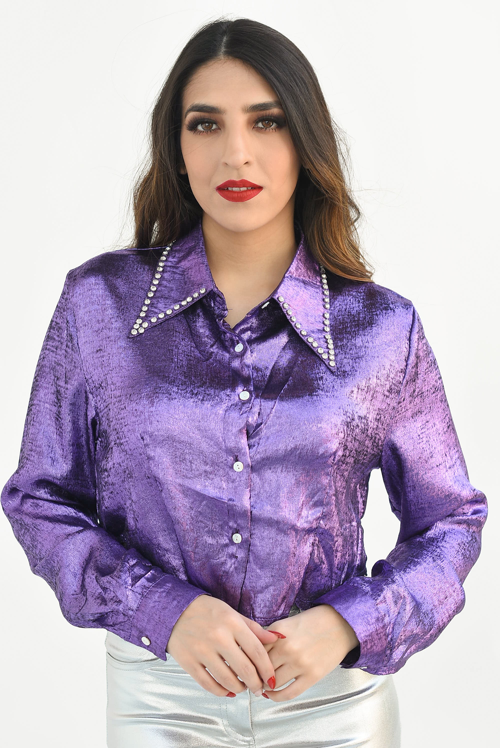 Blusa crop metalizada  Morada