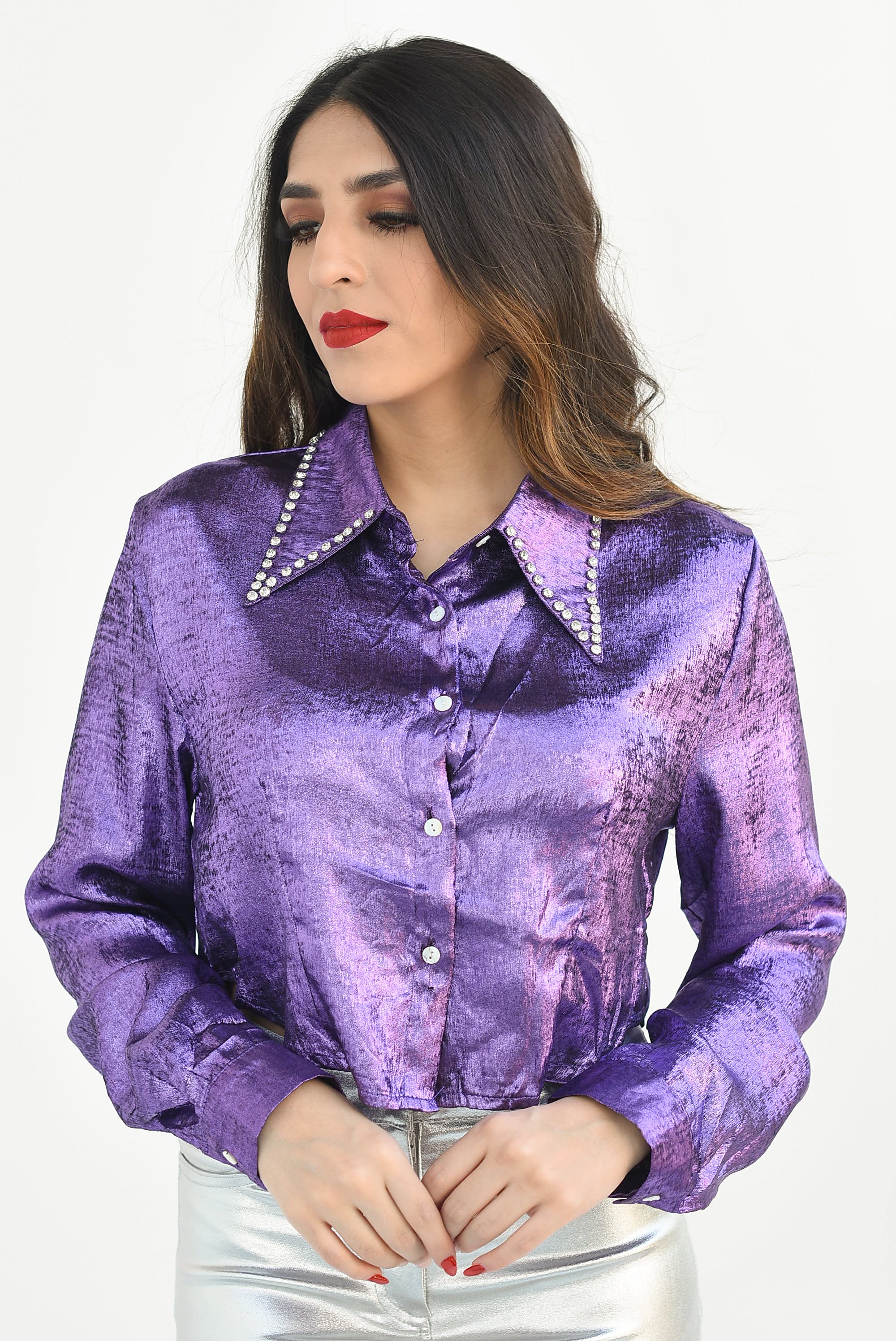Blusa crop metalizada  Morada