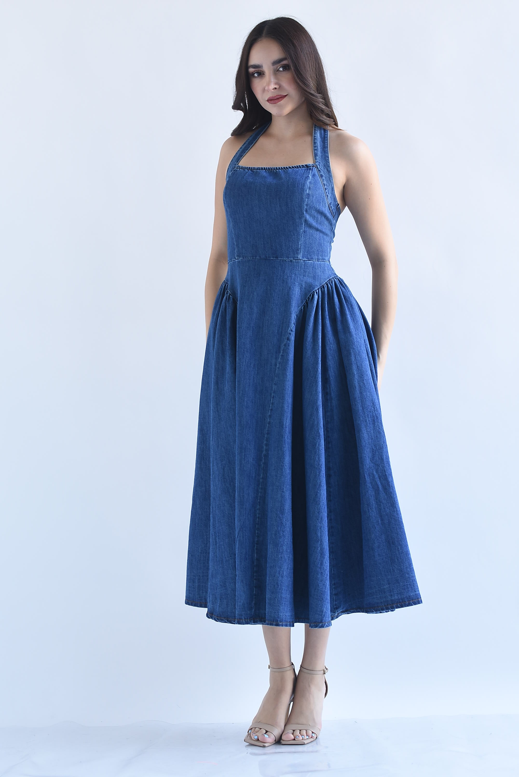 Vestido halter torso Denim