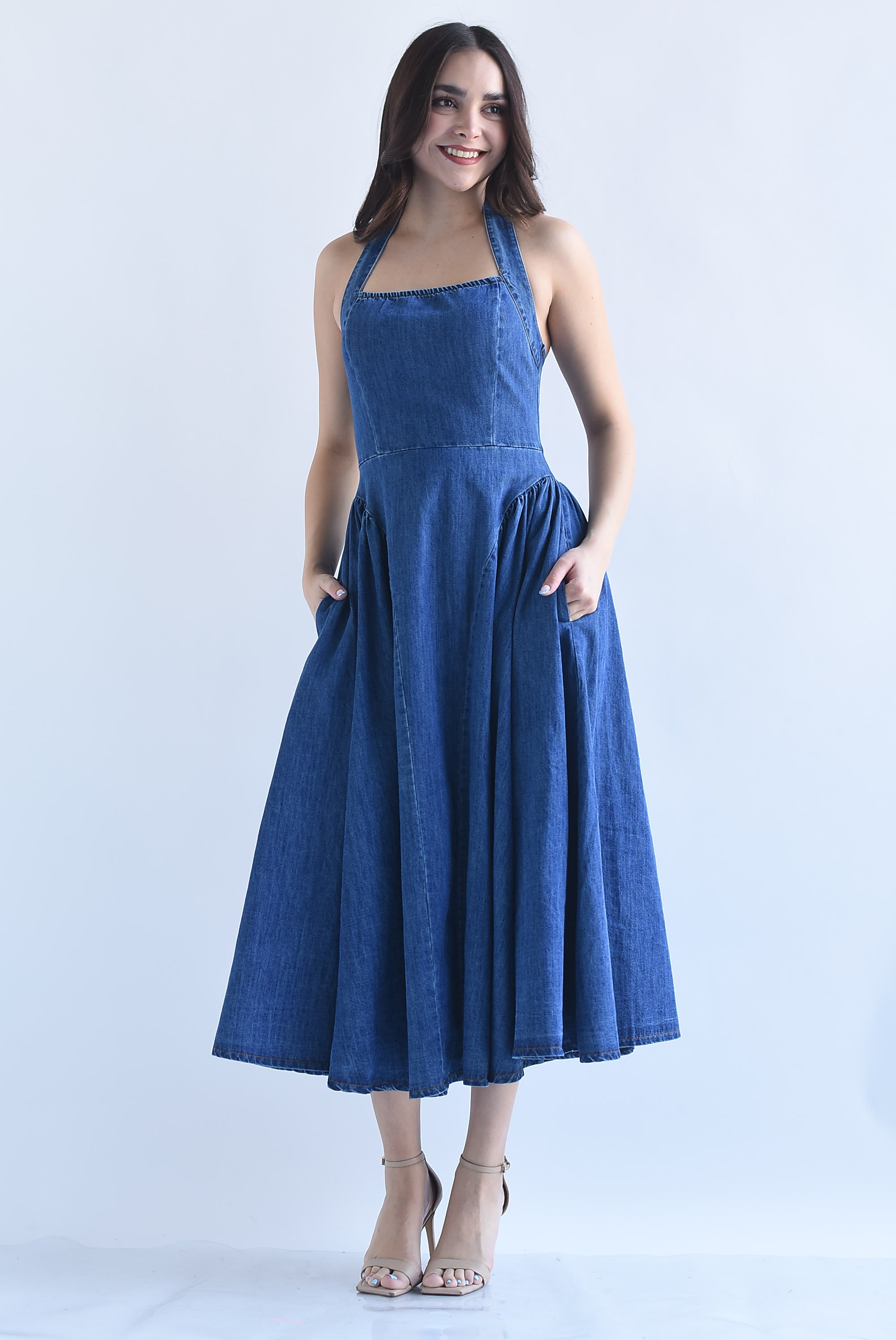 Vestido halter torso Denim