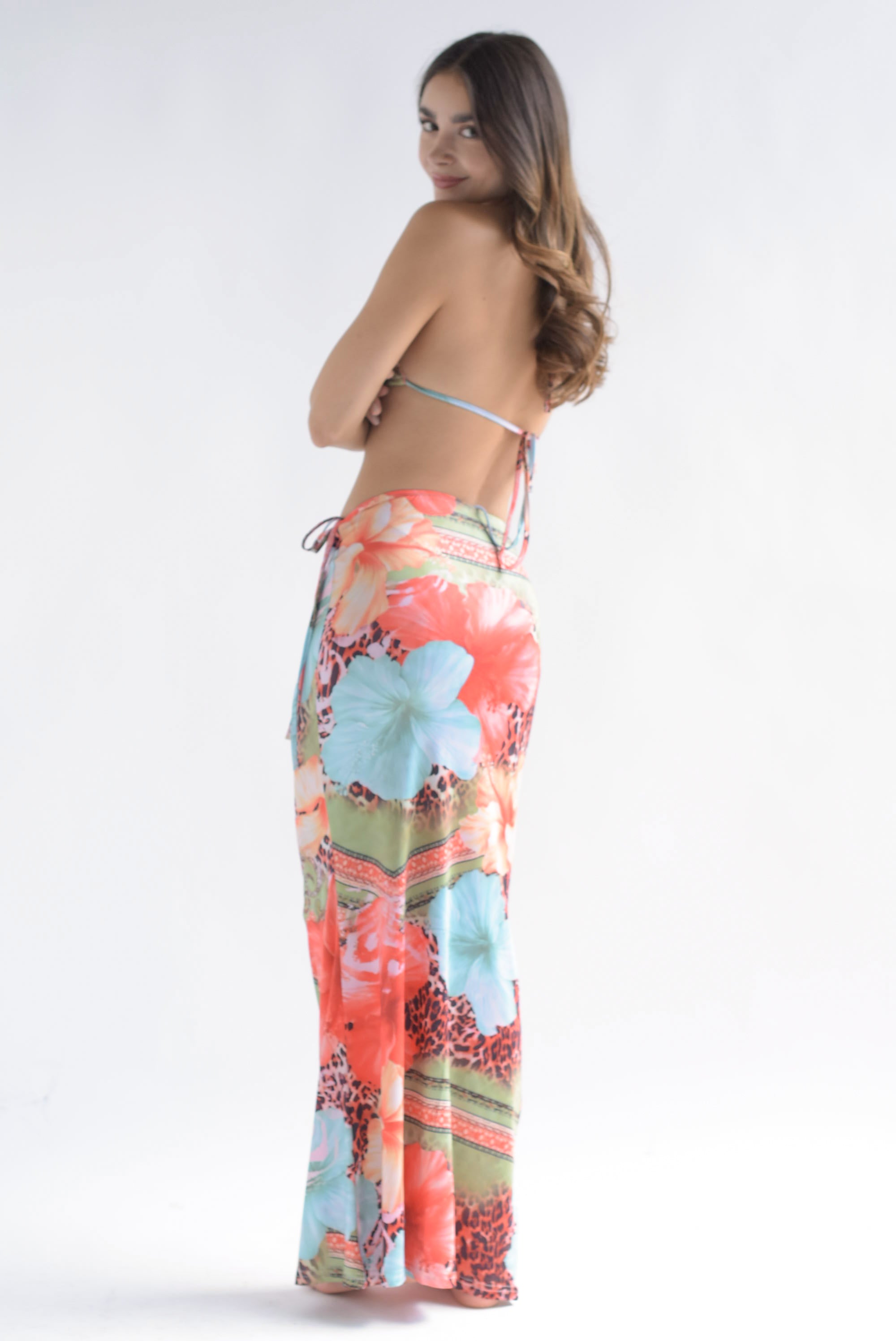 Set Bikini estrella y Cover-up animal print Naranja