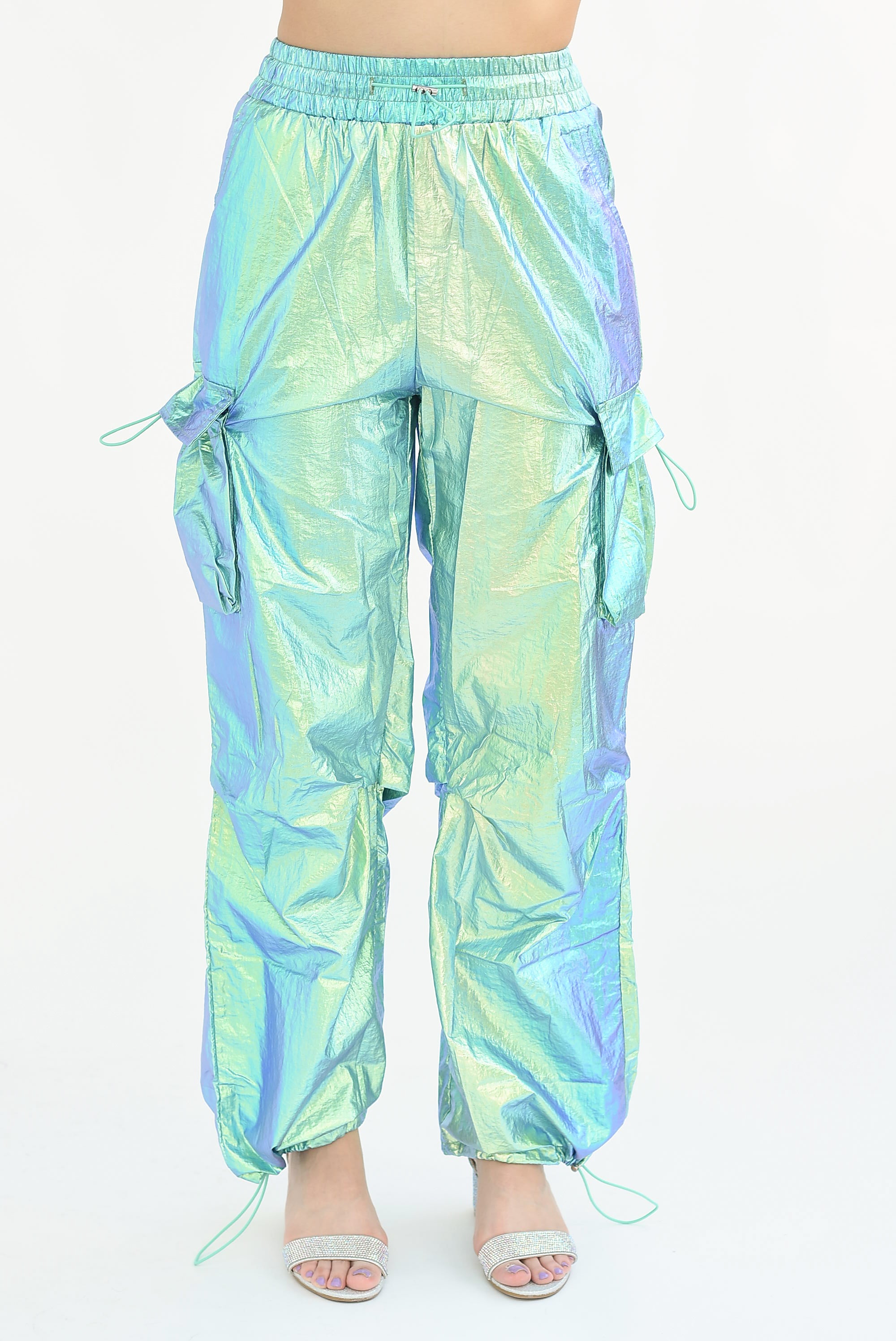 Pantalón parachute cargo jaretas Azul tornasol