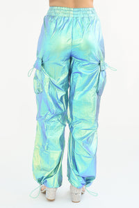 Fashion Styled Pantalón parachute cargo jaretas Azul tornasol