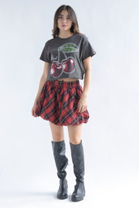 Fashion Styled Falda mini globo cuadro escocés Rojo
