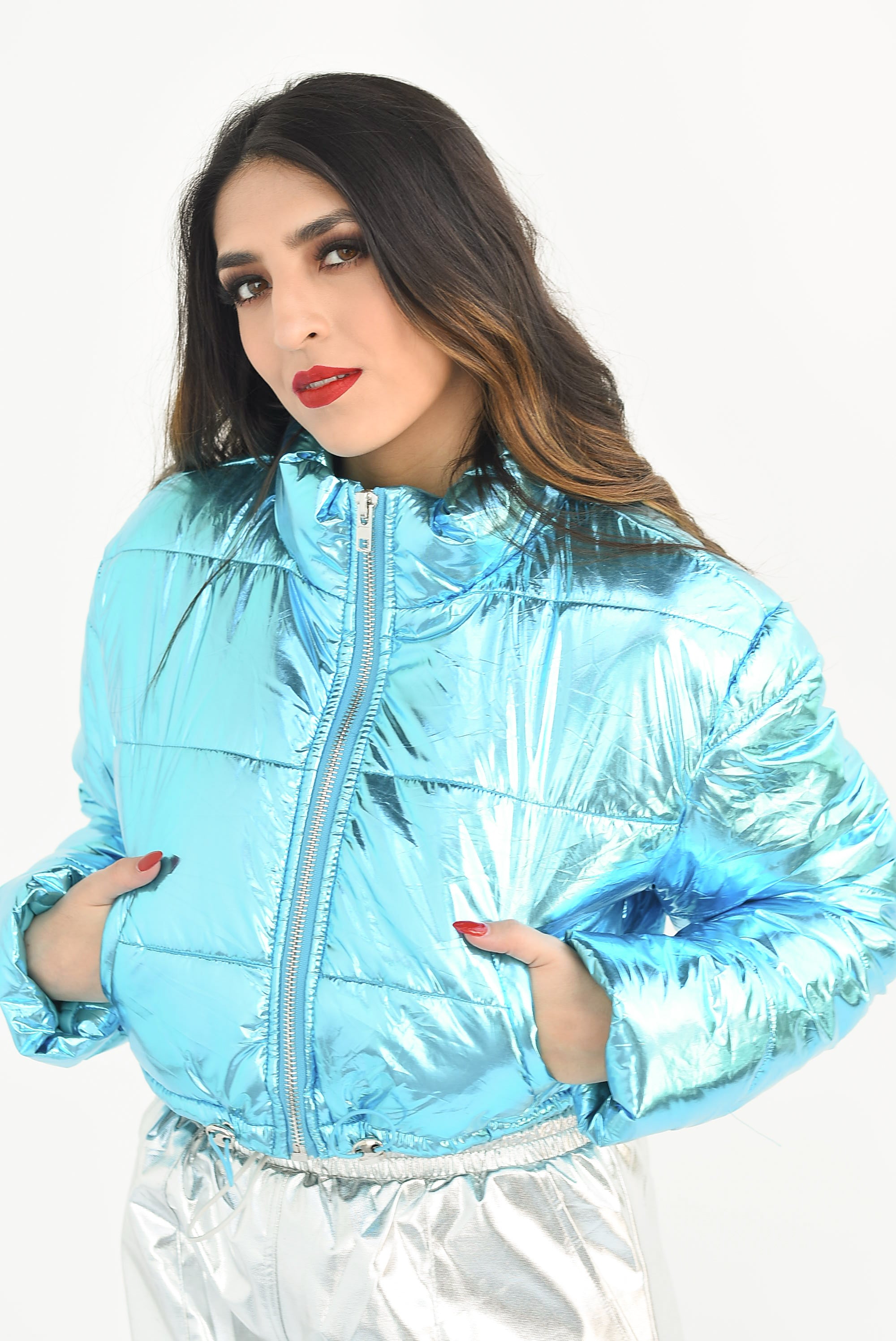 Chamarra puffer metálica Azul