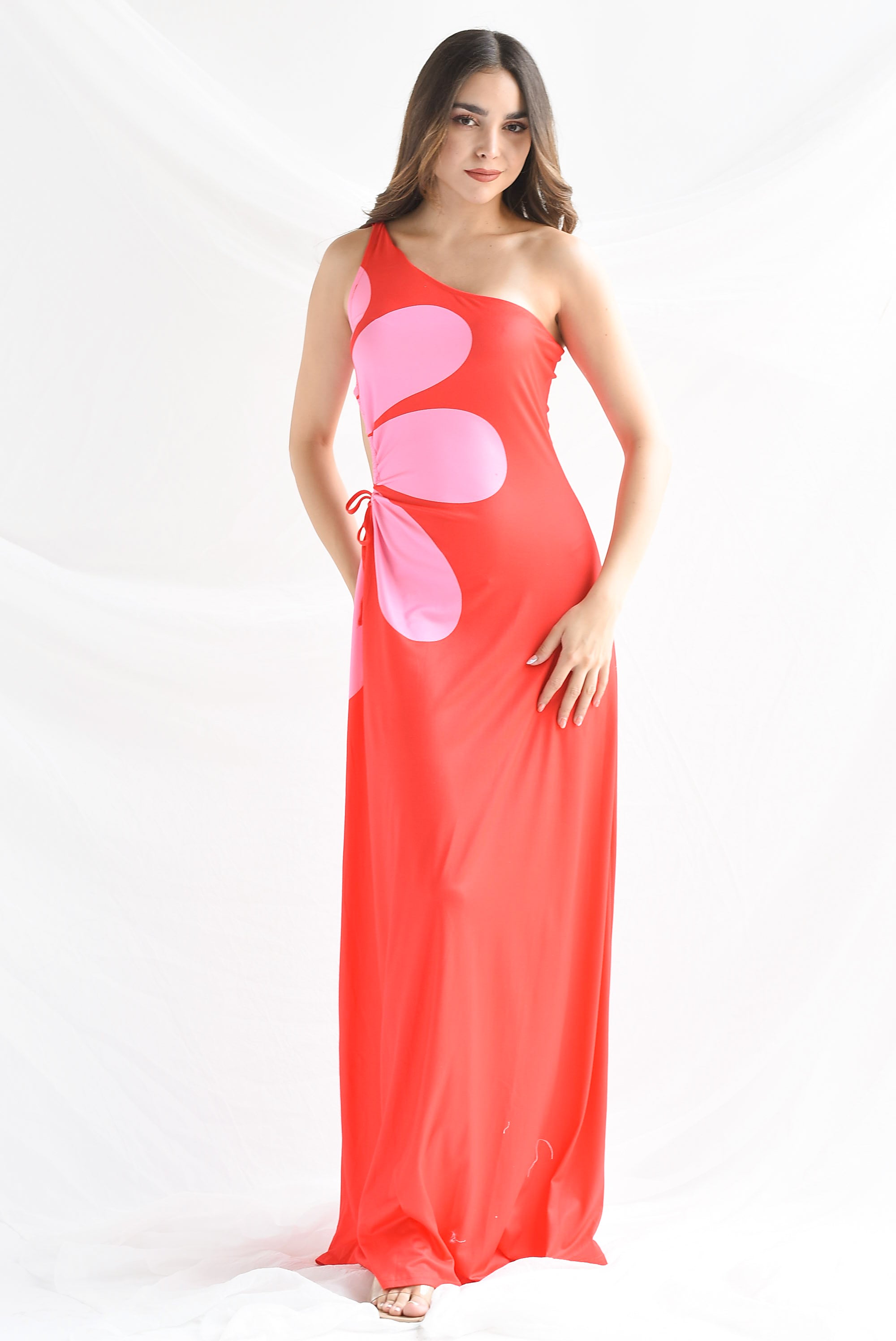 Vestido largo cut-out flor Rojo