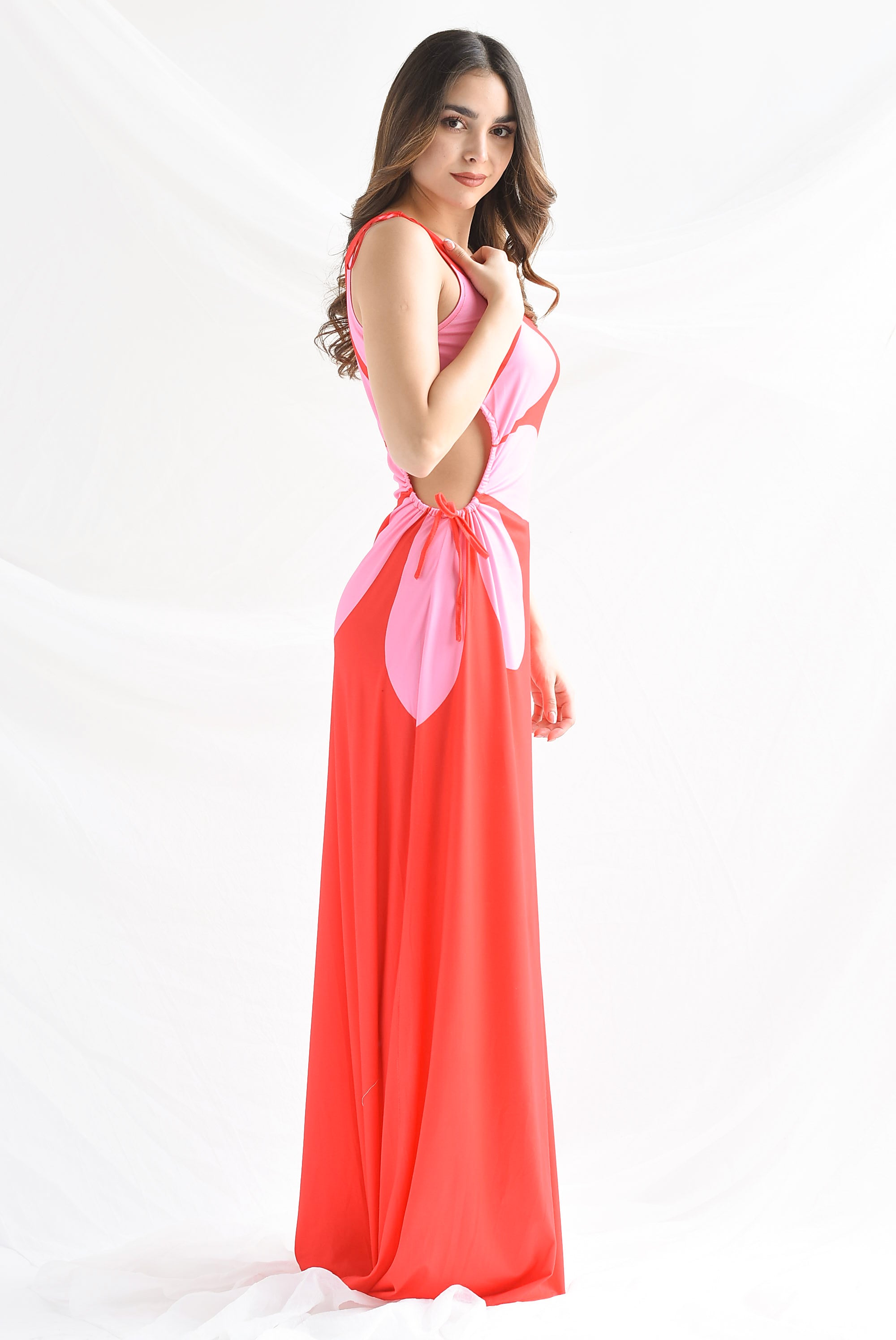 Vestido largo cut-out flor Rojo