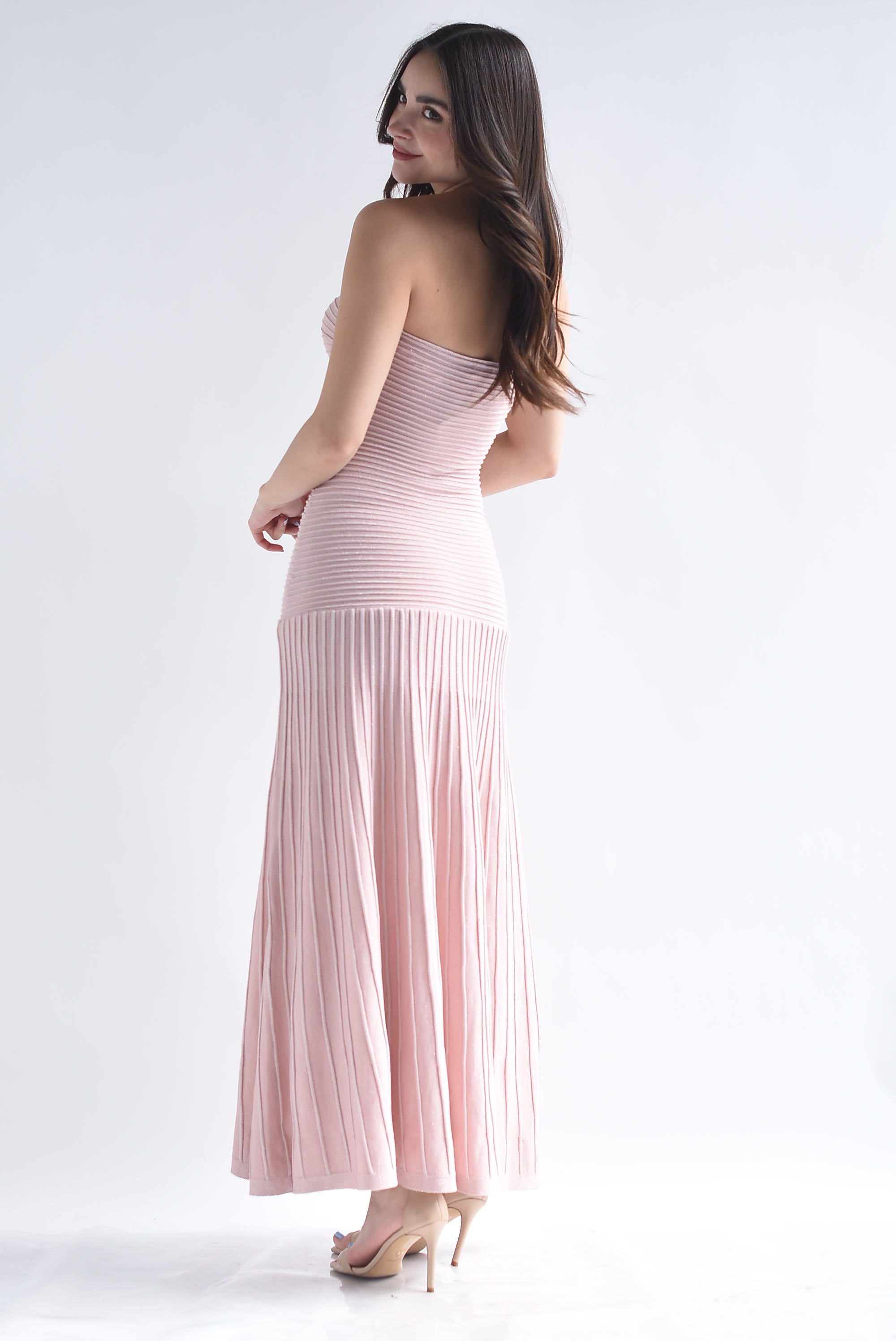 Vestido punto torso largo strapless