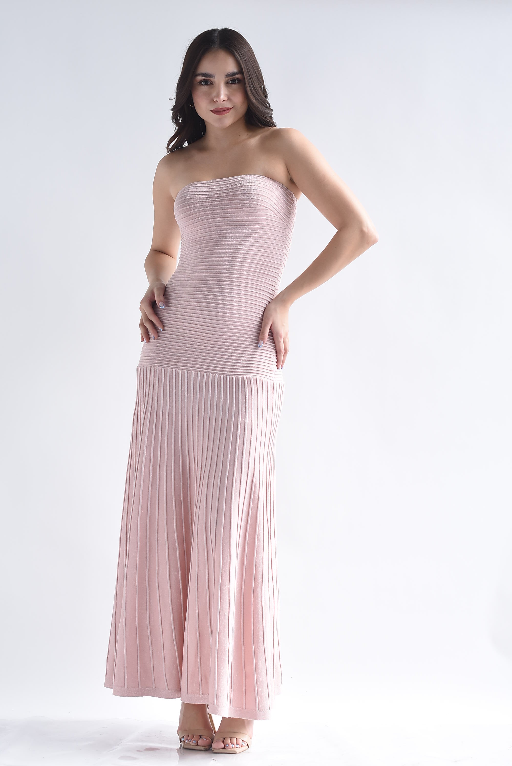 Vestido punto torso largo strapless