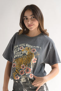 Fashion Styled T-Shirt Tigre Flores Gris
