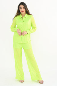 Fashion Styled Set de Pantalón y Camisa lentejuela Lime
