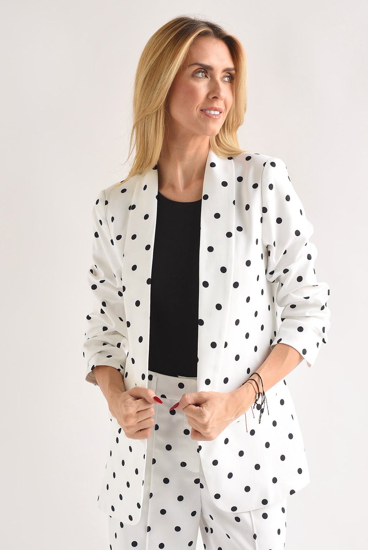 Blazer manga 3/4 fruncida polka dots