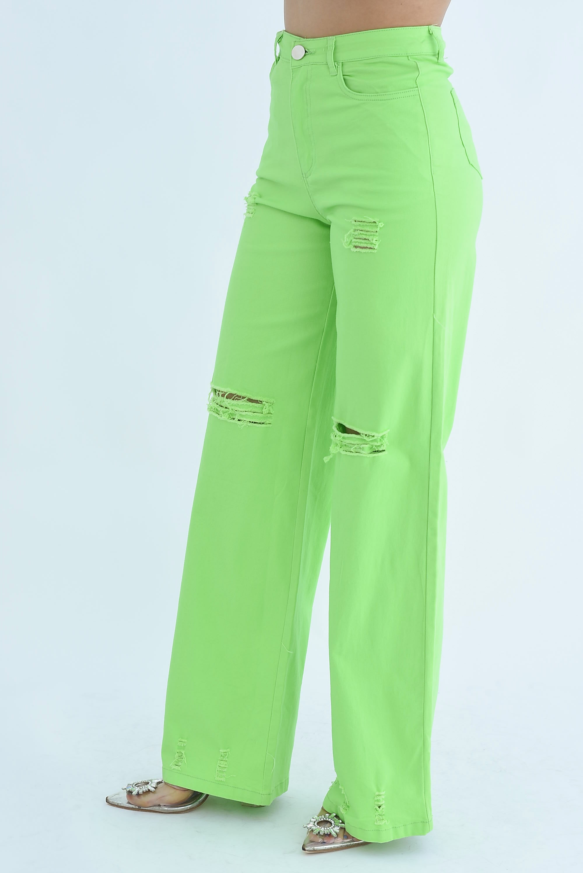 Jeans pierna ancha desgarrado Verde