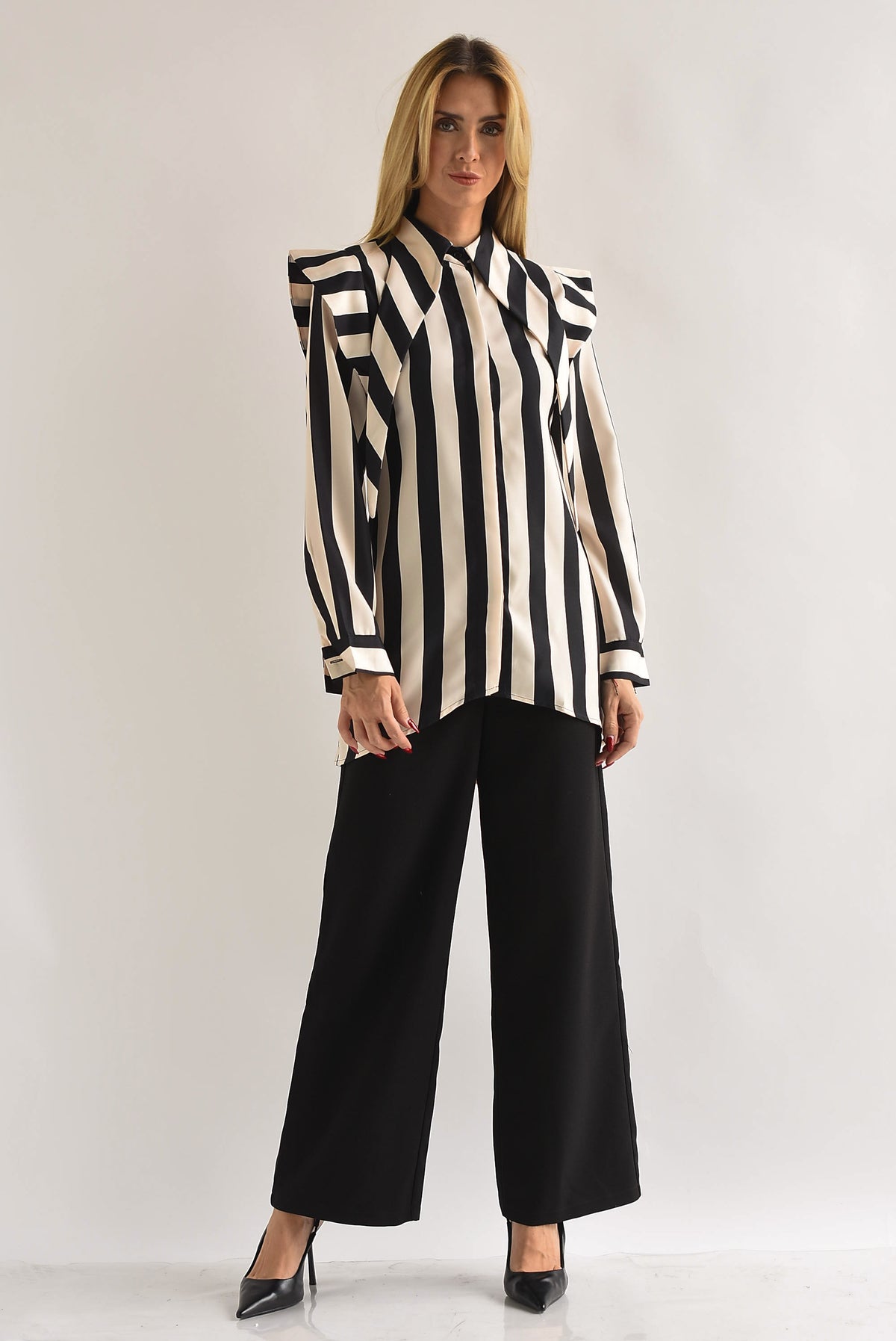 Camisa cuello picos rayas bitono