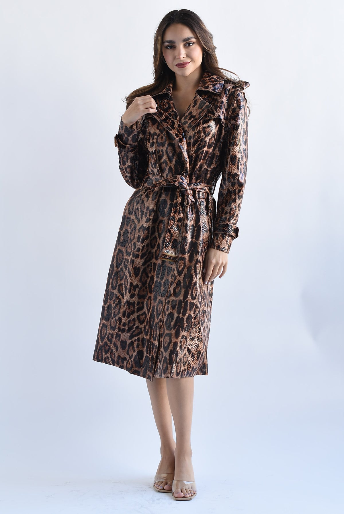 Gabardina textura animal leopardo Camel
